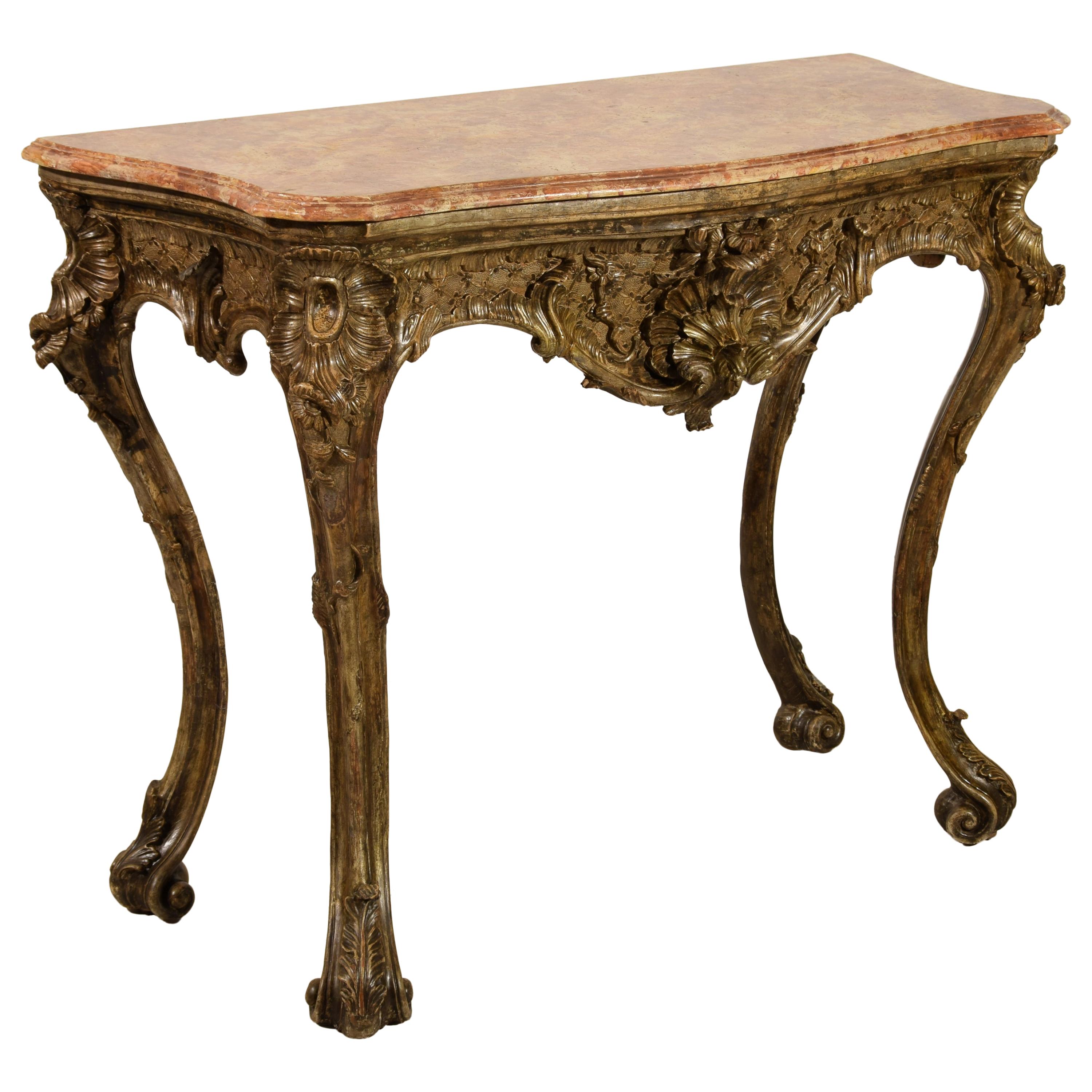 18th Century, Italian Naples Baroque Carved Wood Console For Sale