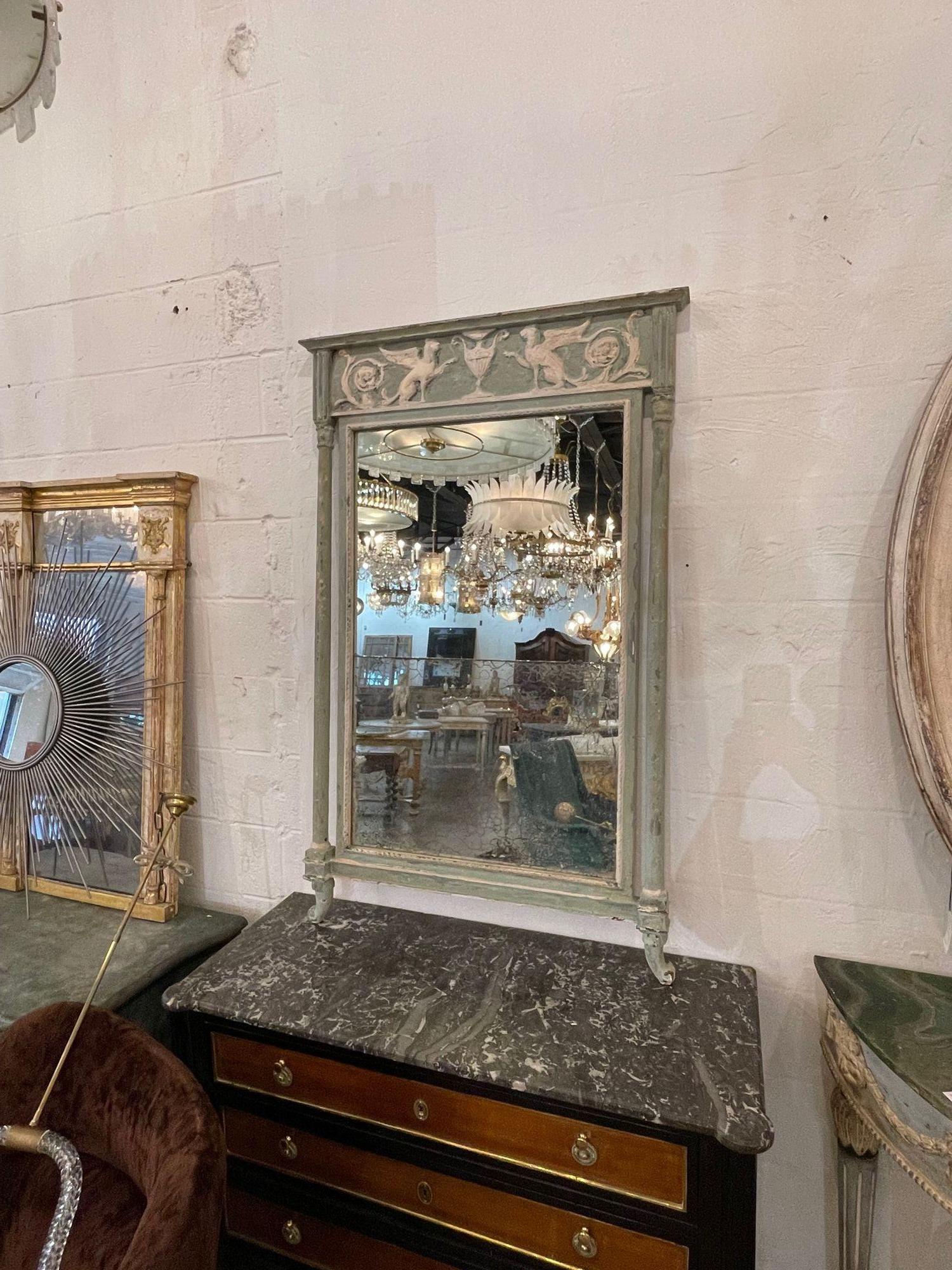 18th Century Italian Neo-Classical Carved and Painted Mirror For Sale 4