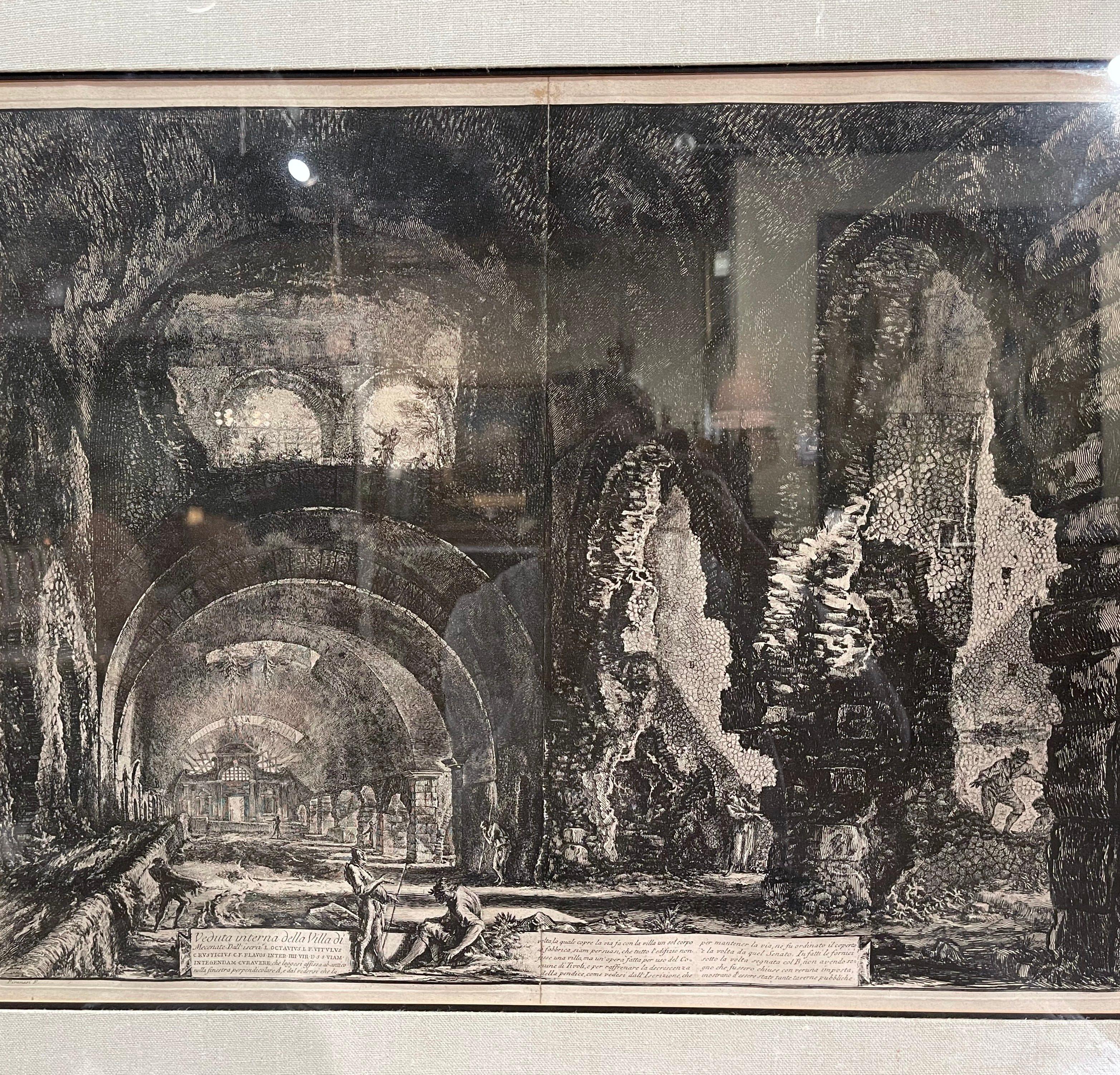 Neoclassical 18th Century Italian Neo Classical Villa of Maecenas Black and White Engraving For Sale