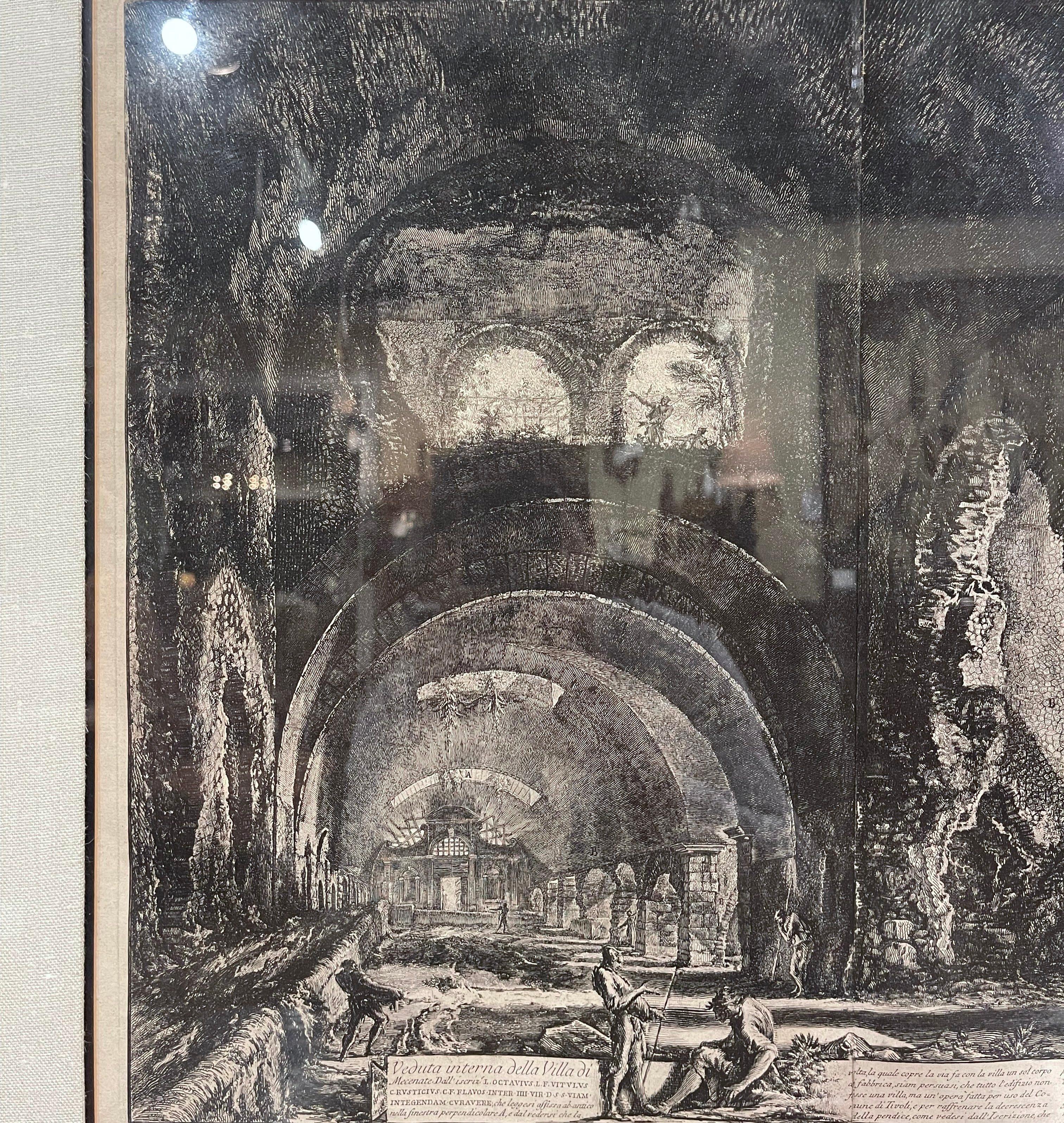 18th Century Italian Neo Classical Villa of Maecenas Black and White Engraving For Sale 1