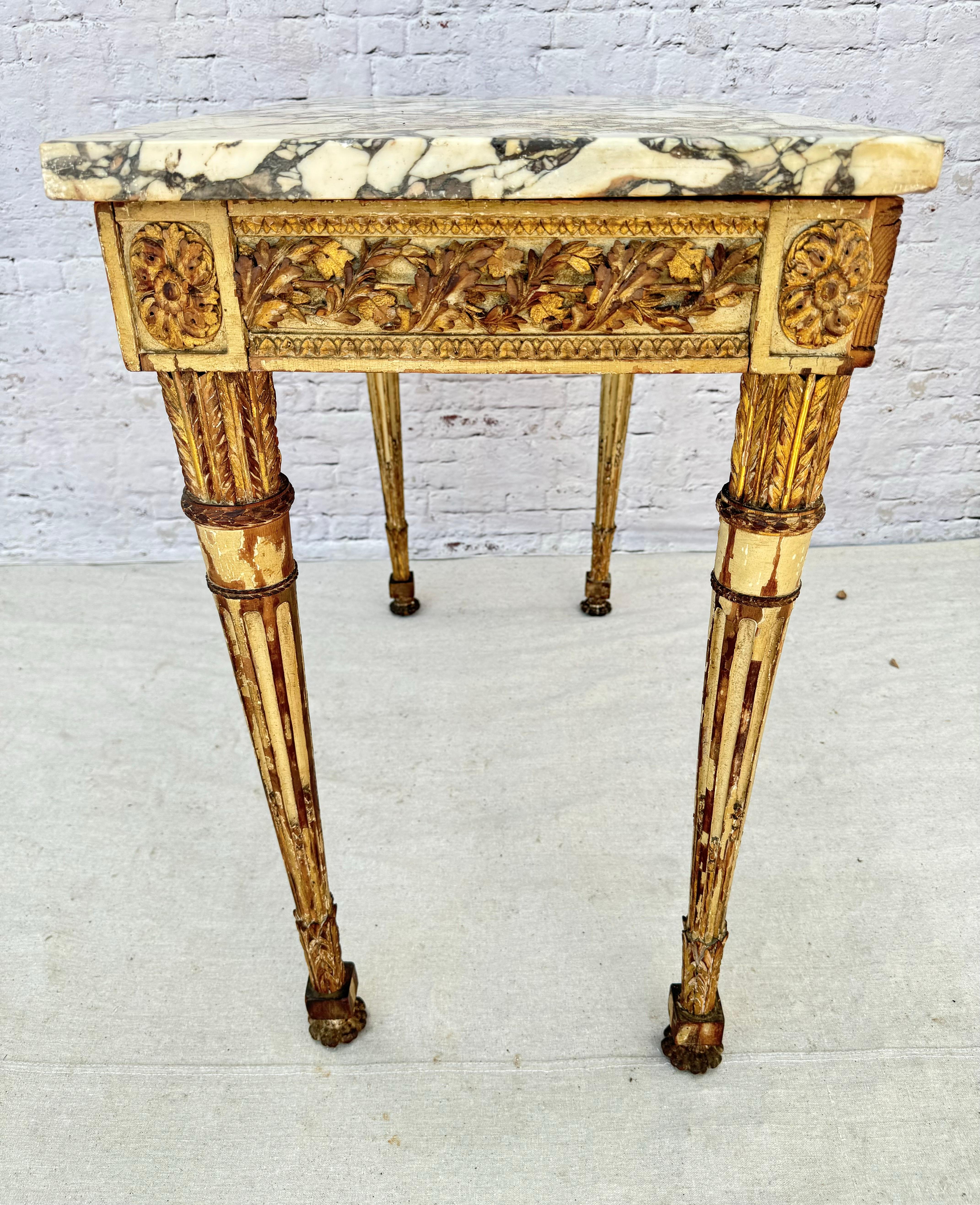 18th Century Italian Neoclassic Giltwood Carved Console Table Breche Marble Top 5