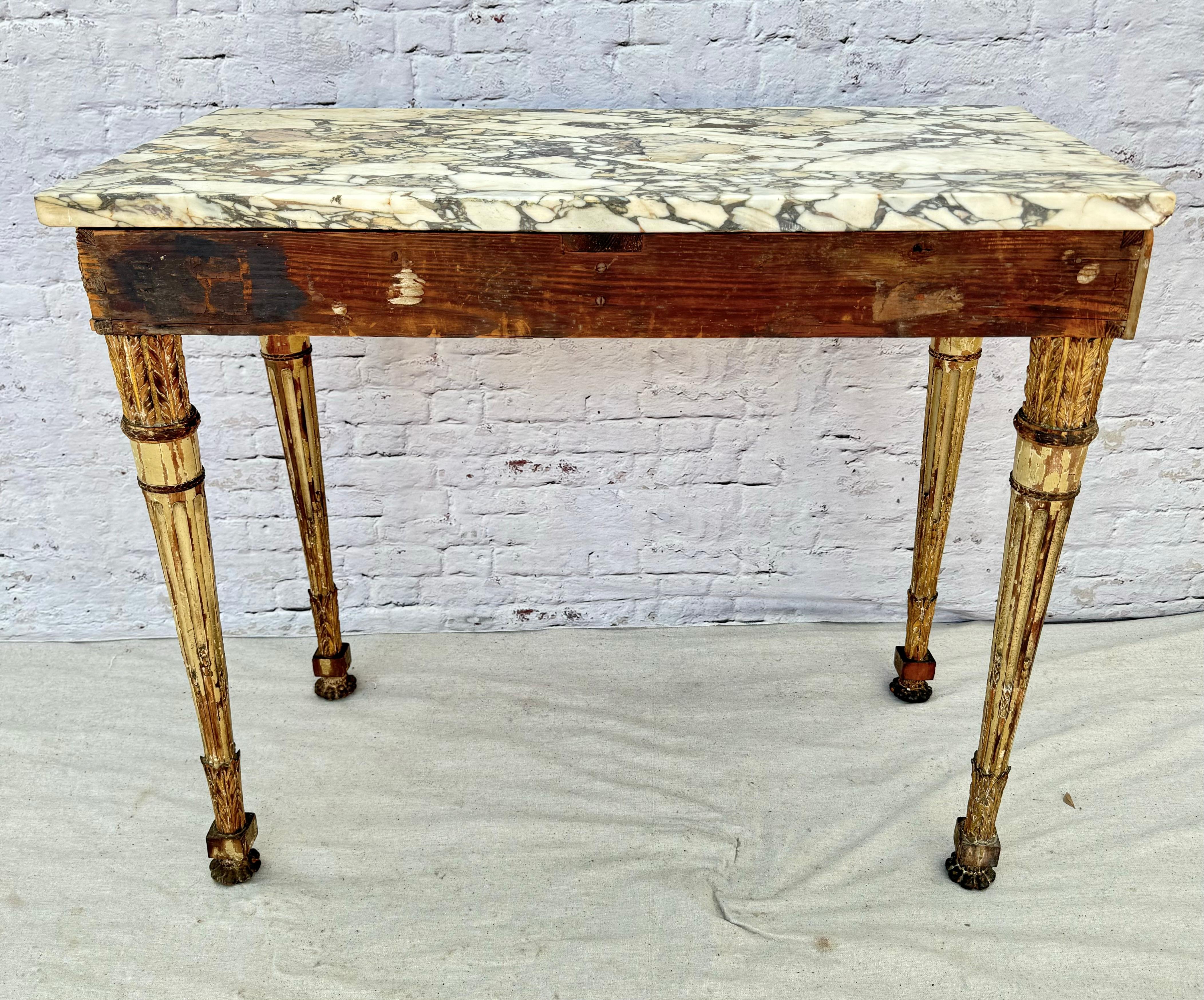 18th Century Italian Neoclassic Giltwood Carved Console Table Breche Marble Top 6