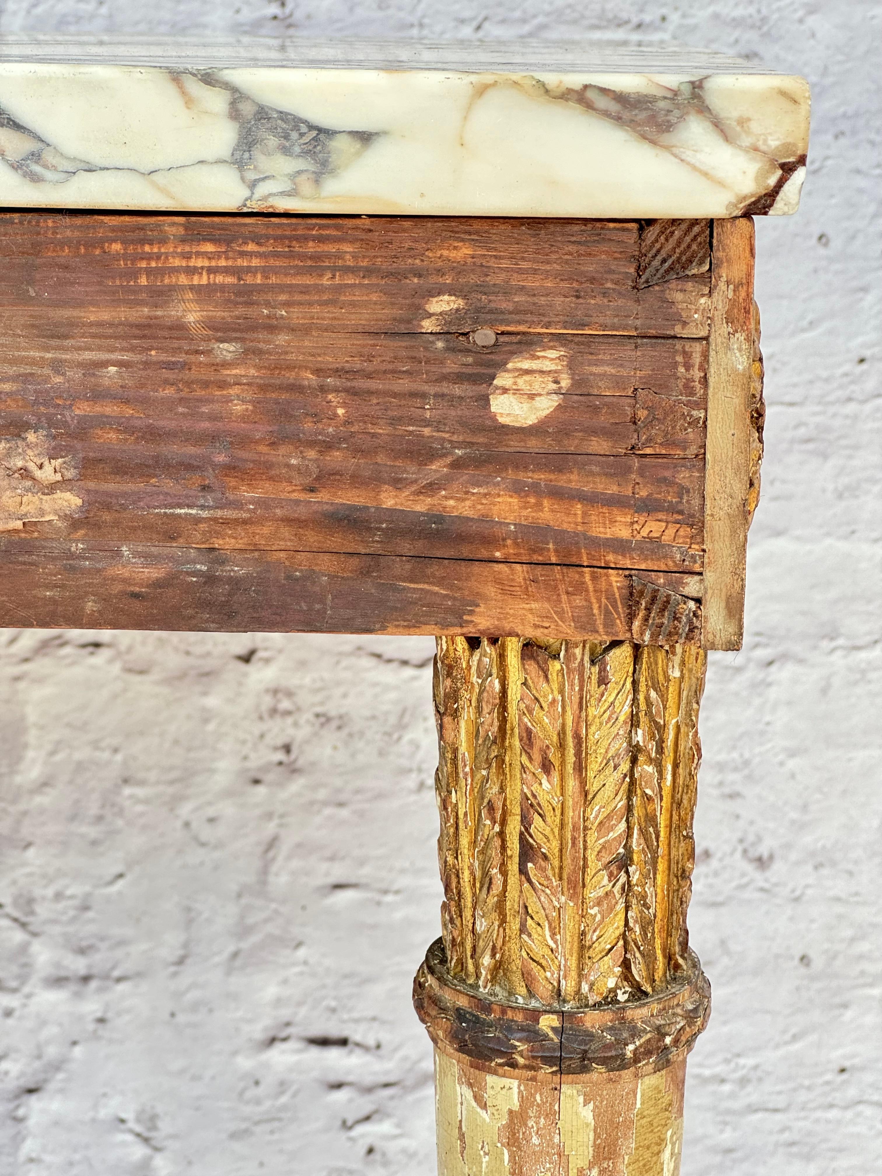 18th Century Italian Neoclassic Giltwood Carved Console Table Breche Marble Top 7