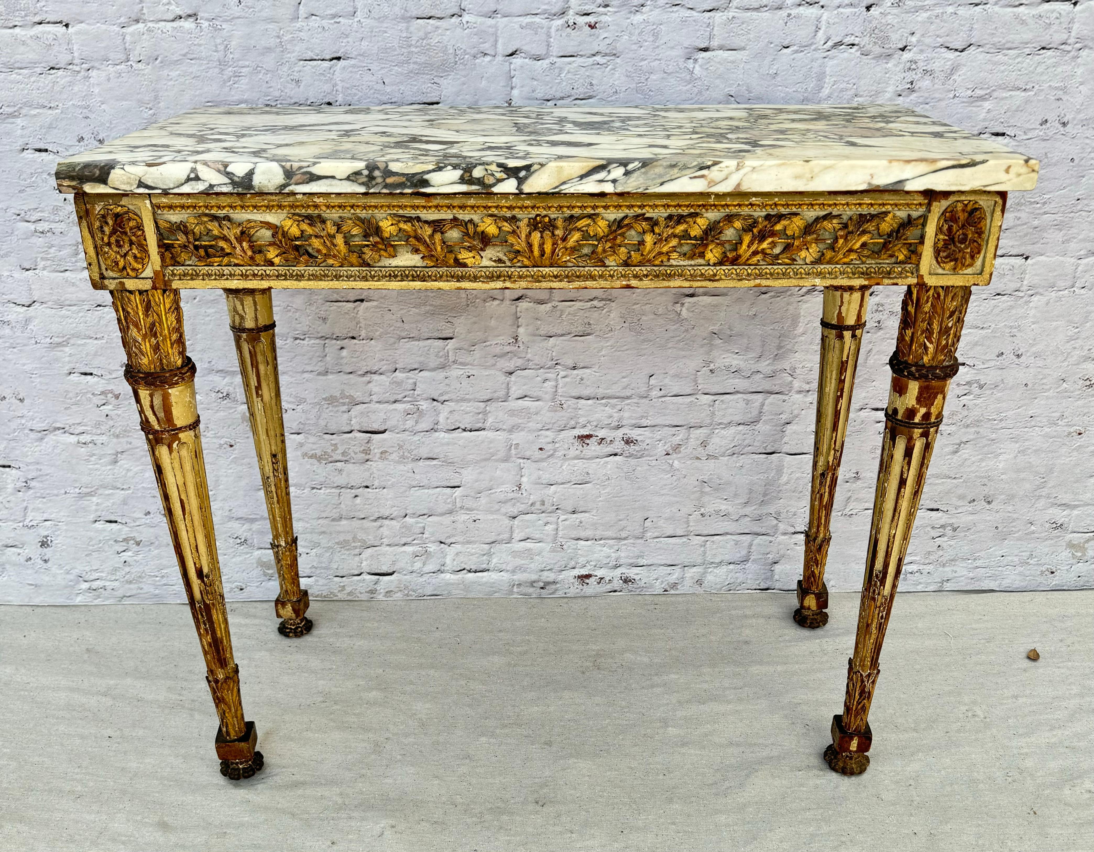 18th Century Italian Neoclassic Giltwood Carved Console Table Breche Marble Top 8