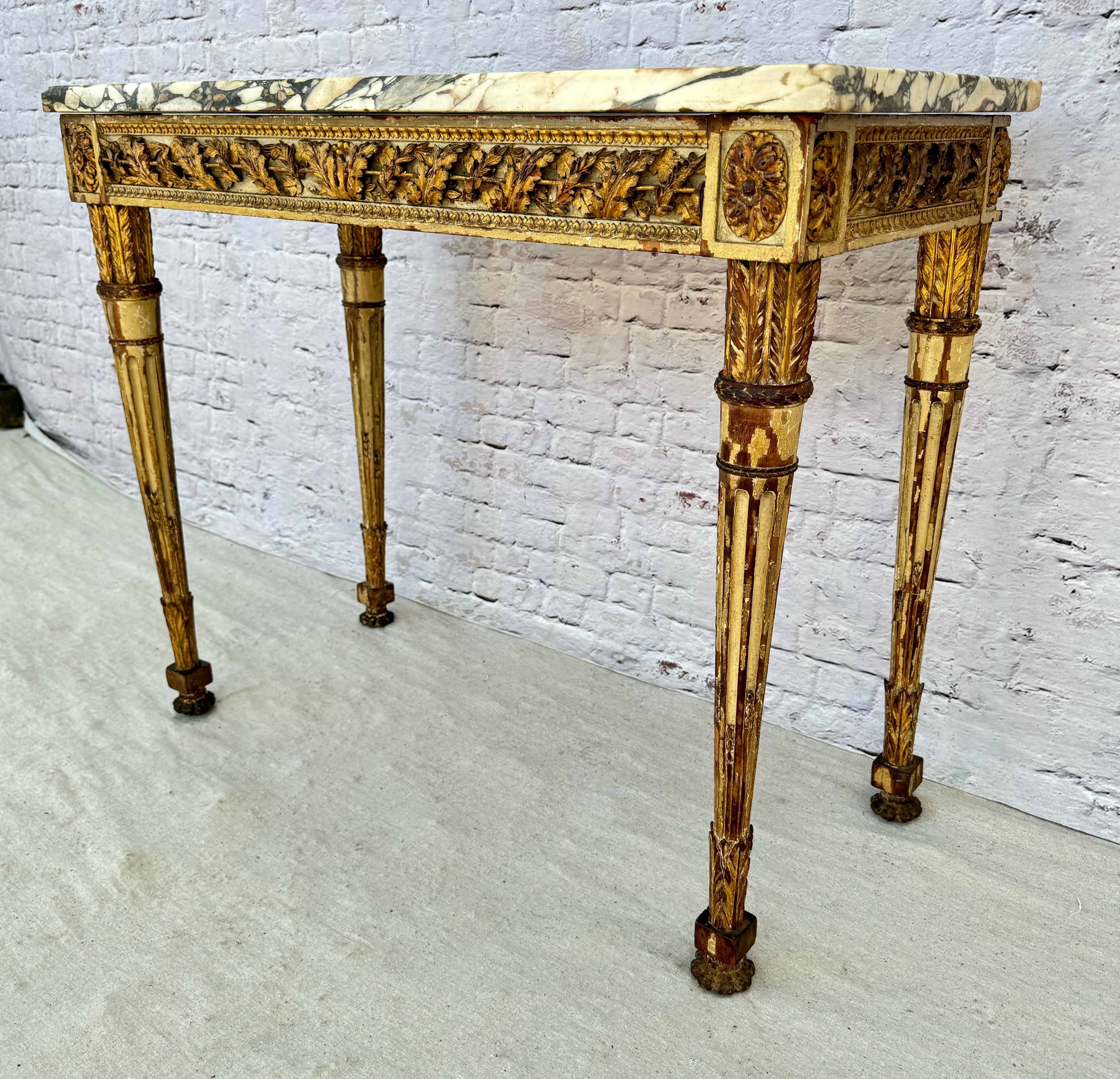 18th Century Italian Neoclassic Giltwood Carved Console Table Breche Marble Top In Good Condition In Bradenton, FL