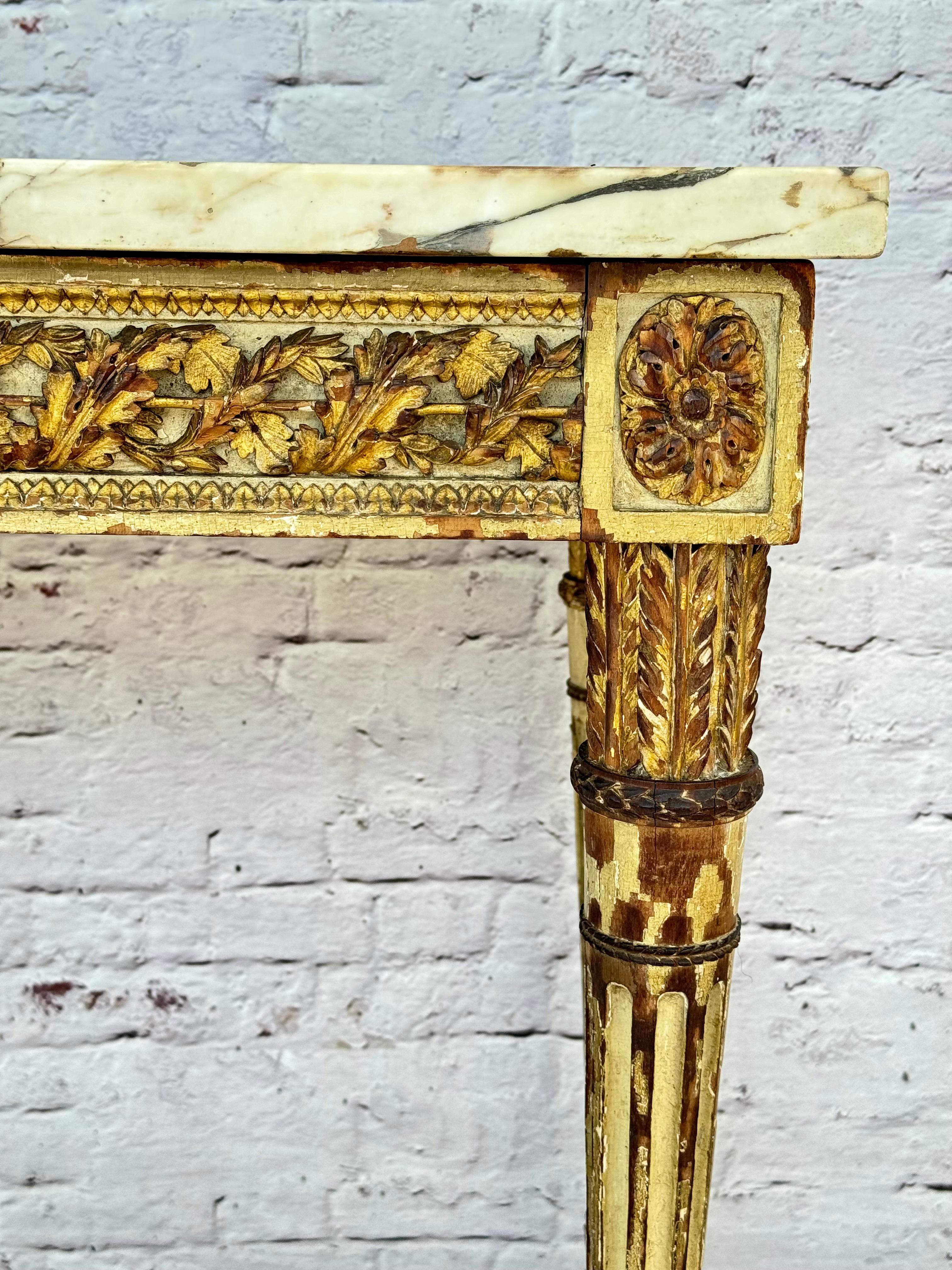 18th Century Italian Neoclassic Giltwood Carved Console Table Breche Marble Top 1