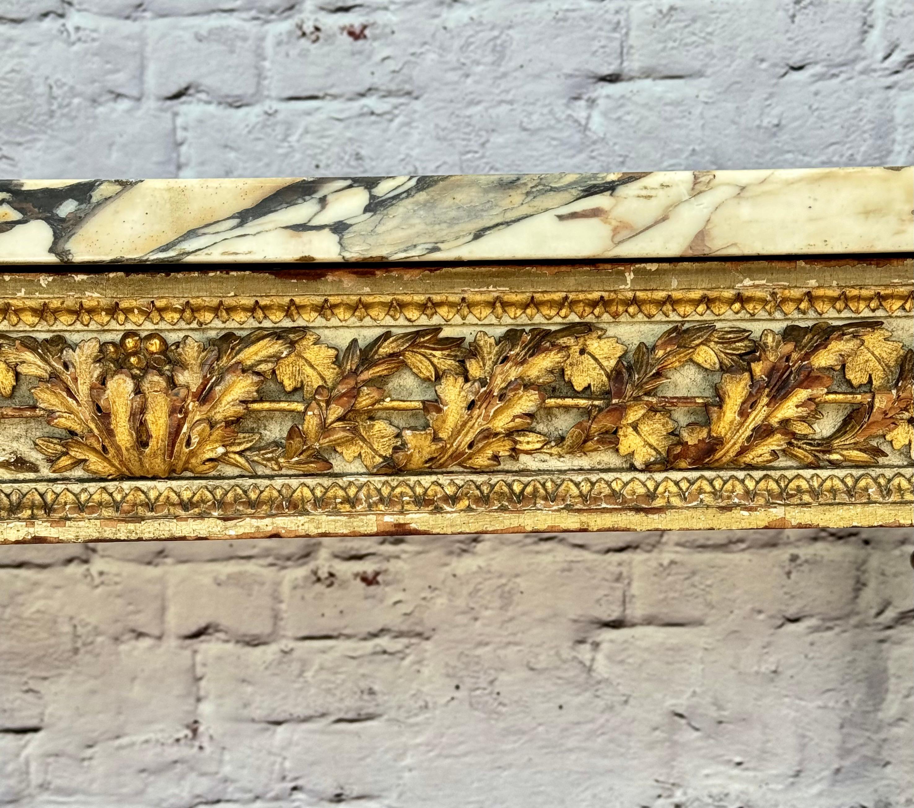 18th Century Italian Neoclassic Giltwood Carved Console Table Breche Marble Top 2