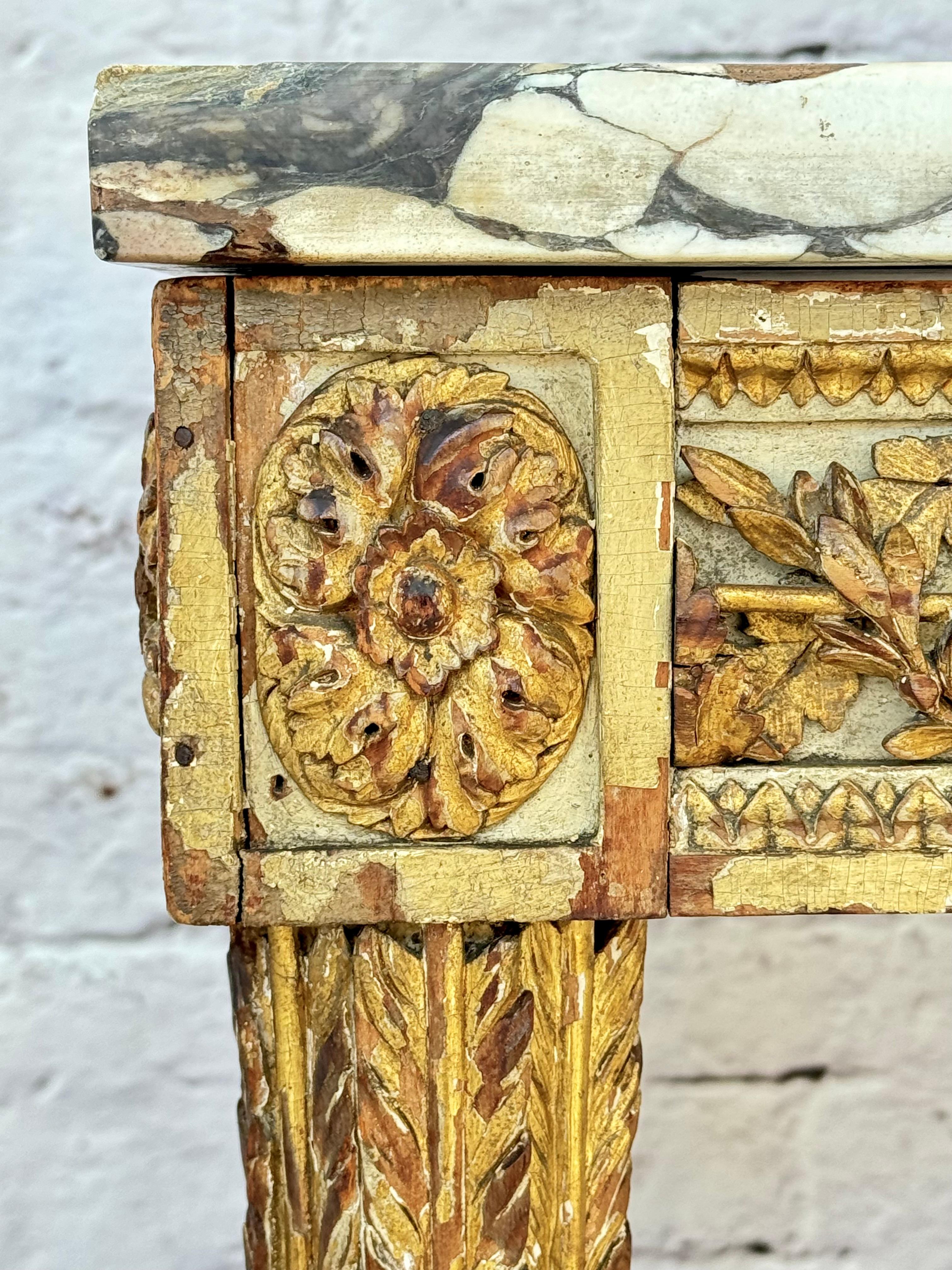 18th Century Italian Neoclassic Giltwood Carved Console Table Breche Marble Top 4