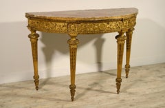 18th Century, Italian Neoclassical Carved Giltwood Demi-lune Console
