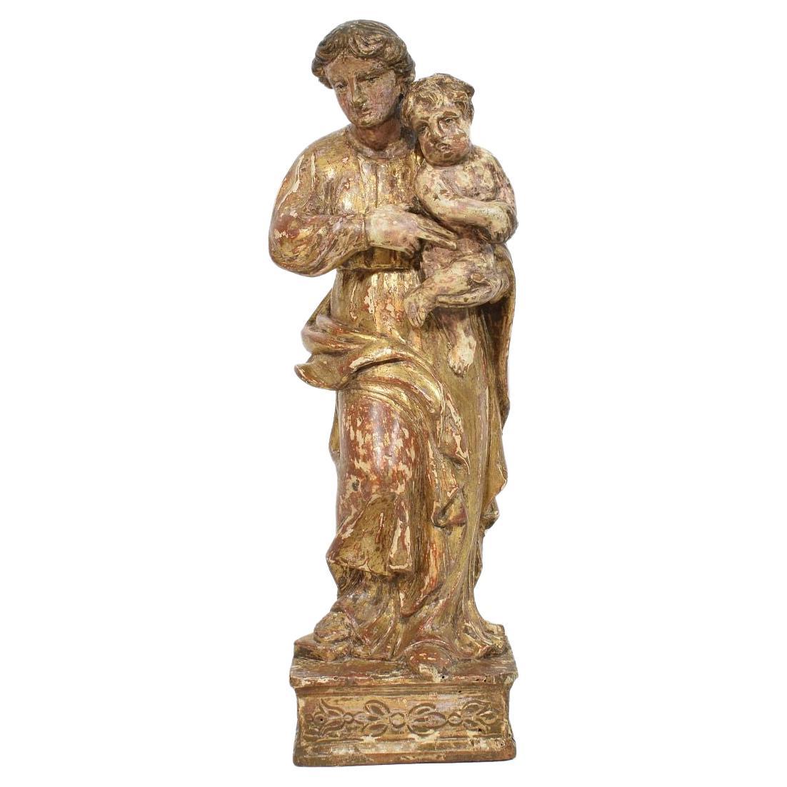 18th Century Italian Neoclassical Carved Wooden Madonna With Child For Sale