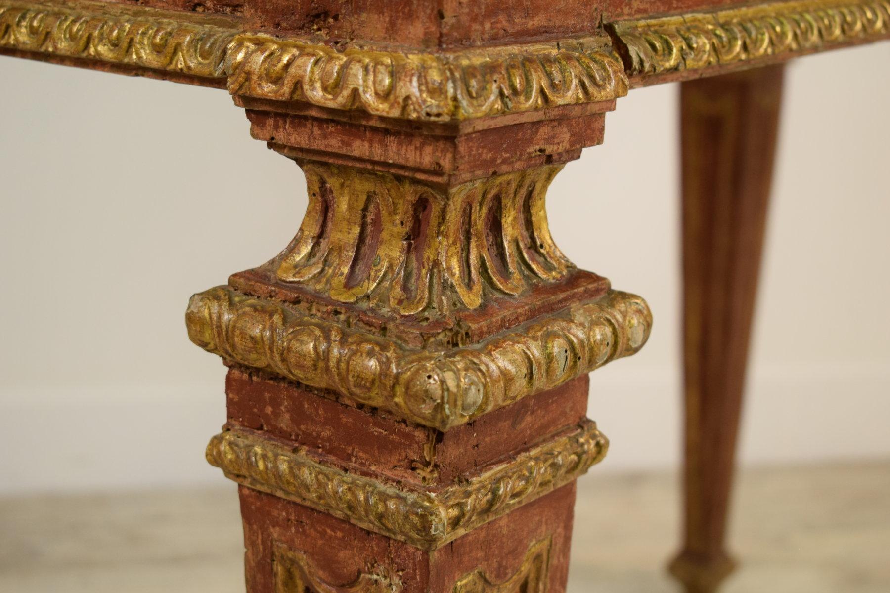 18th Century, Italian Neoclassical Gilded and Red Lacquered Wood with Marble Top 8