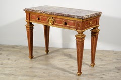18th Century, Italian Neoclassical Gilded and Red Lacquered Wood with Marble Top