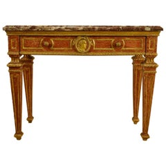 18th Century, Italian Neoclassical Gilded and Red Lacquered Wood with Marble Top