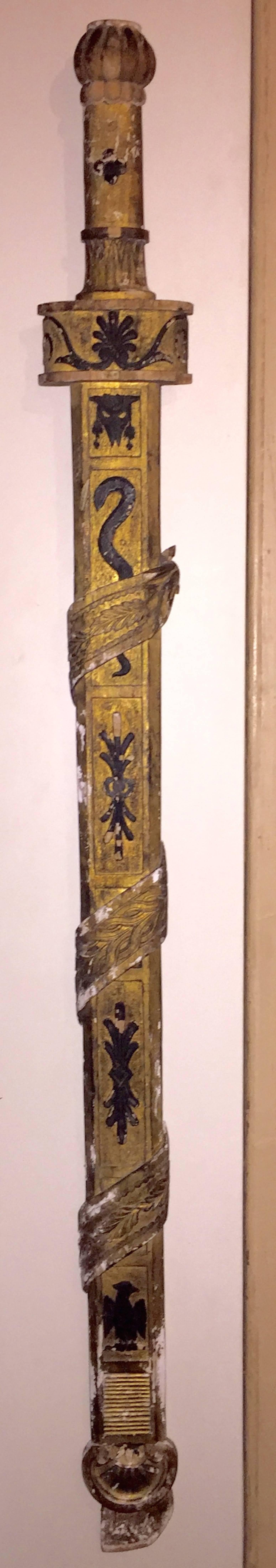 18th Century Italian Neoclassical Gilt and Painted Decorative Wood Sword For Sale 2