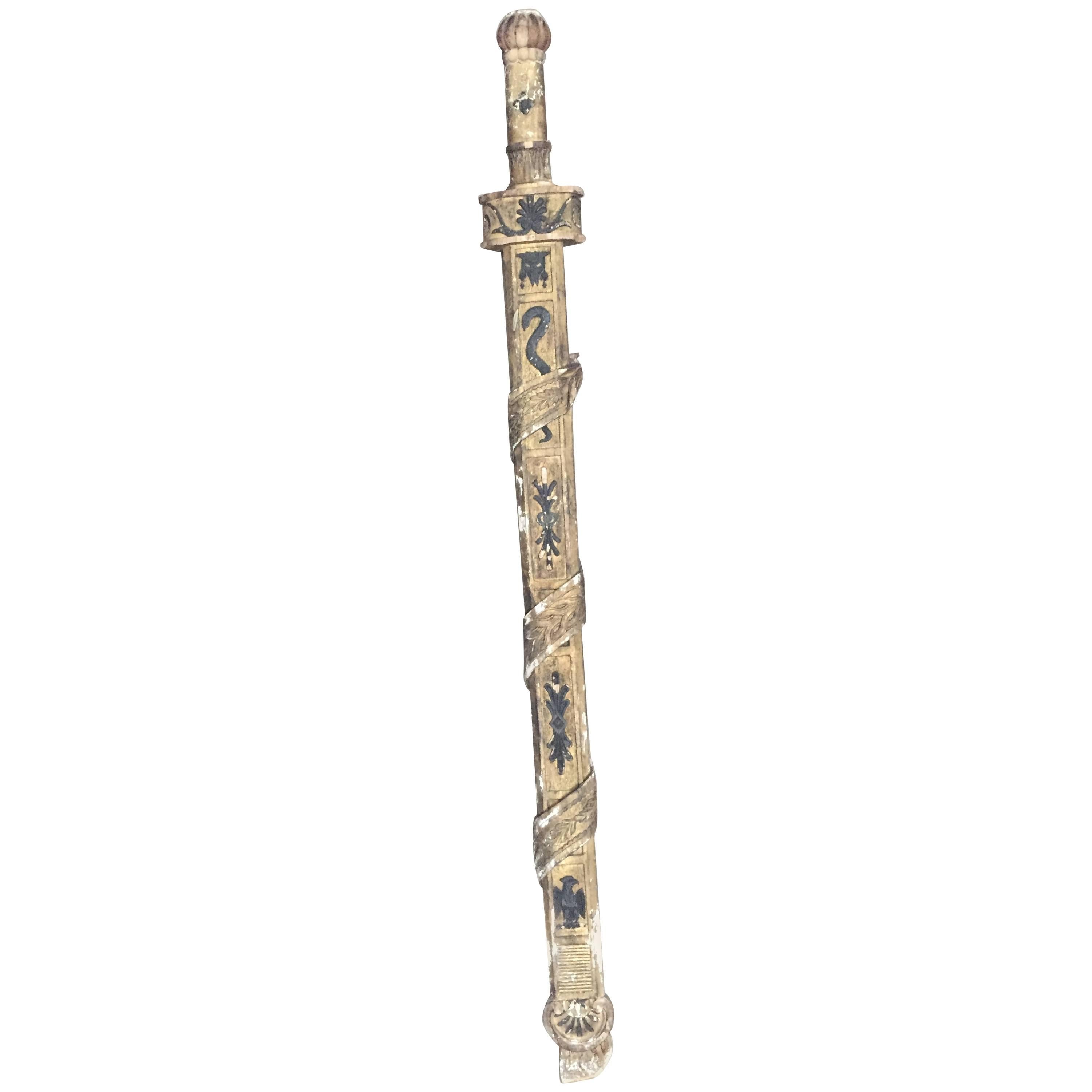 18th Century Italian Neoclassical Gilt and Painted Decorative Wood Sword For Sale