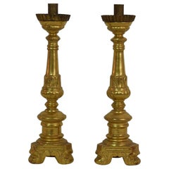 18th Century, Italian Neoclassical Giltwood Candlesticks
