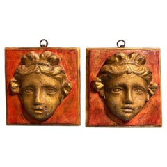 18th Century Italian Neoclassical Giltwood Masks, Hand Carved