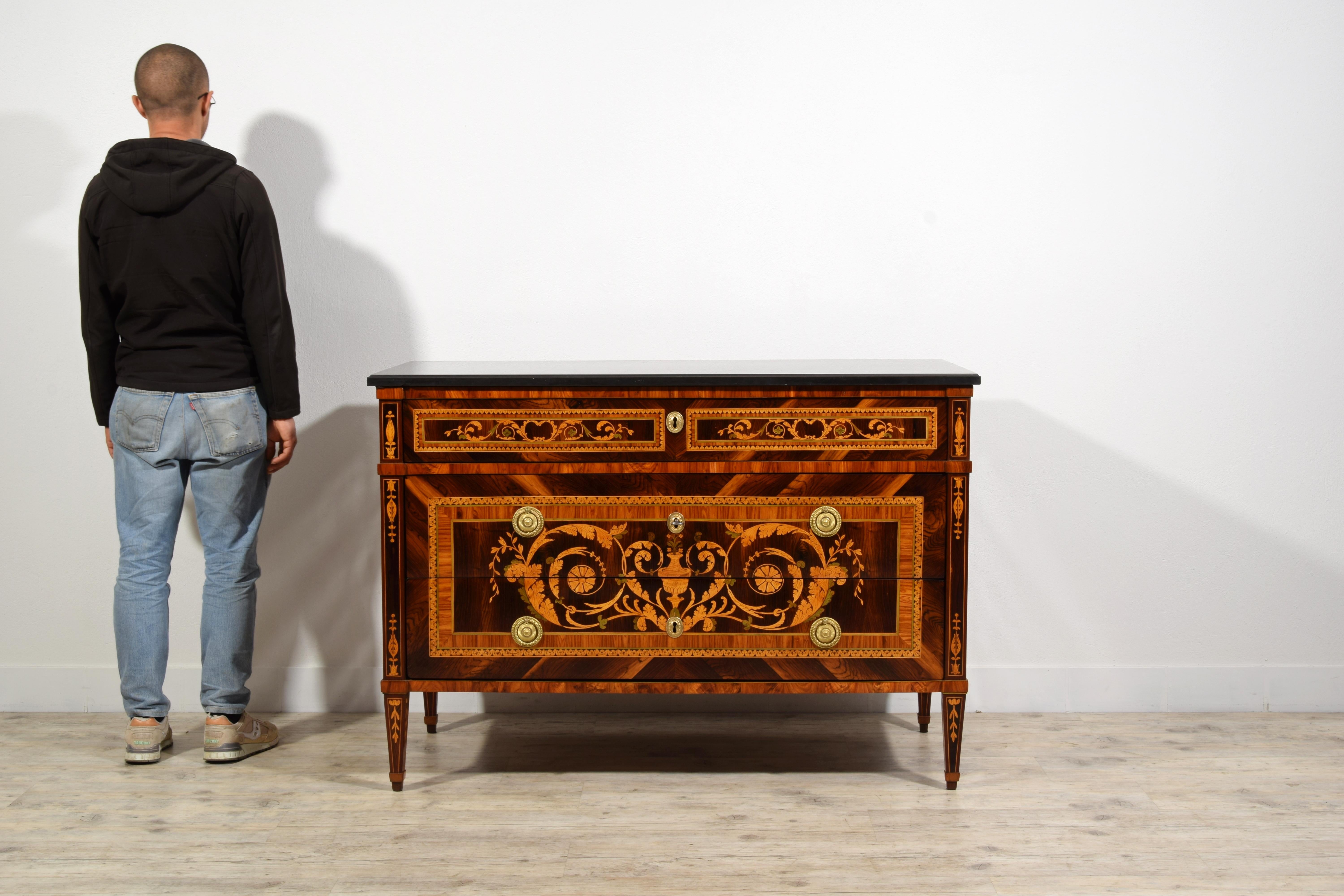 18th Century, Italian Neoclassical Inlaid Chest of Drawers with Marble For Sale 7