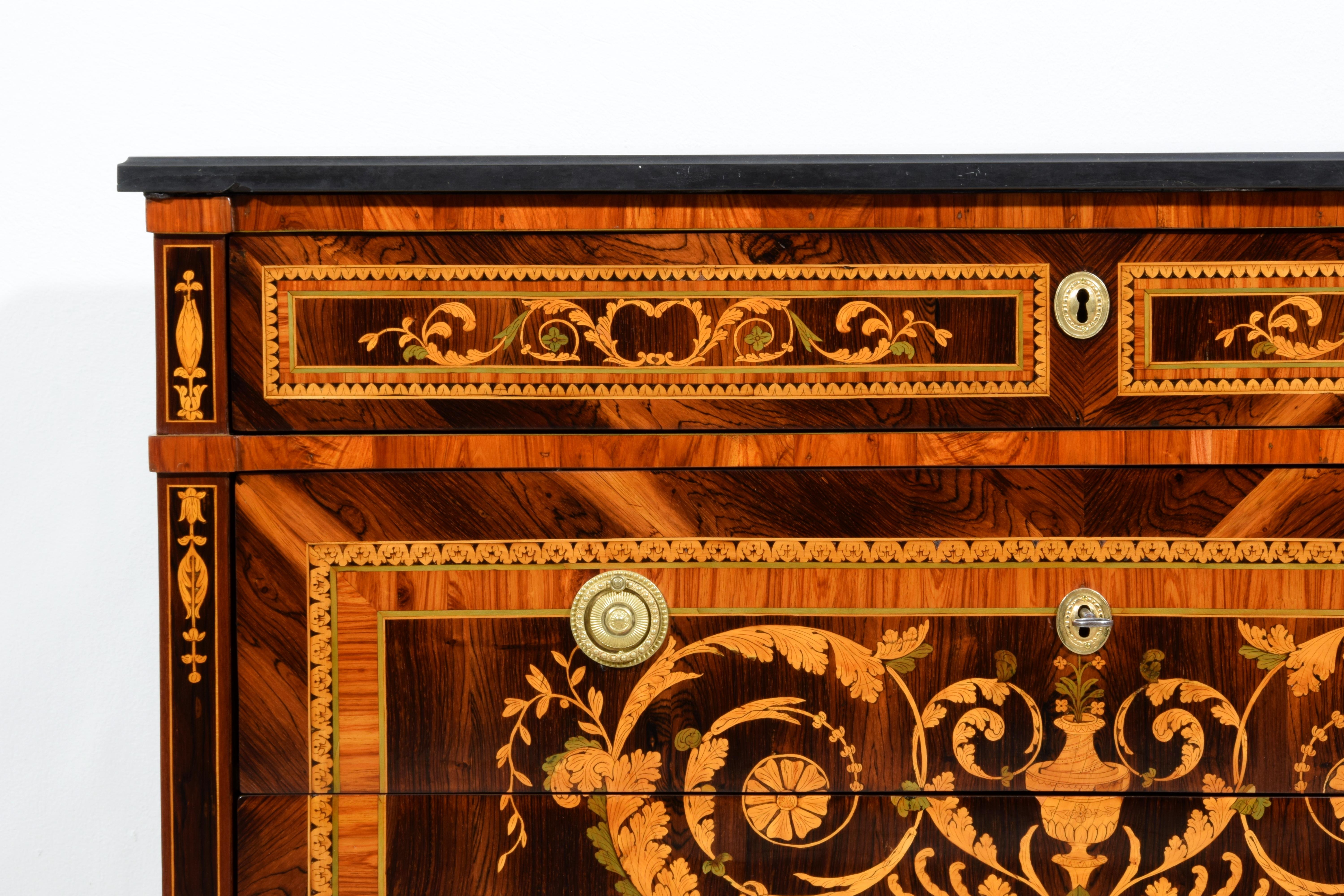 18th Century, Italian Neoclassical Inlaid Chest of Drawers with Marble For Sale 9