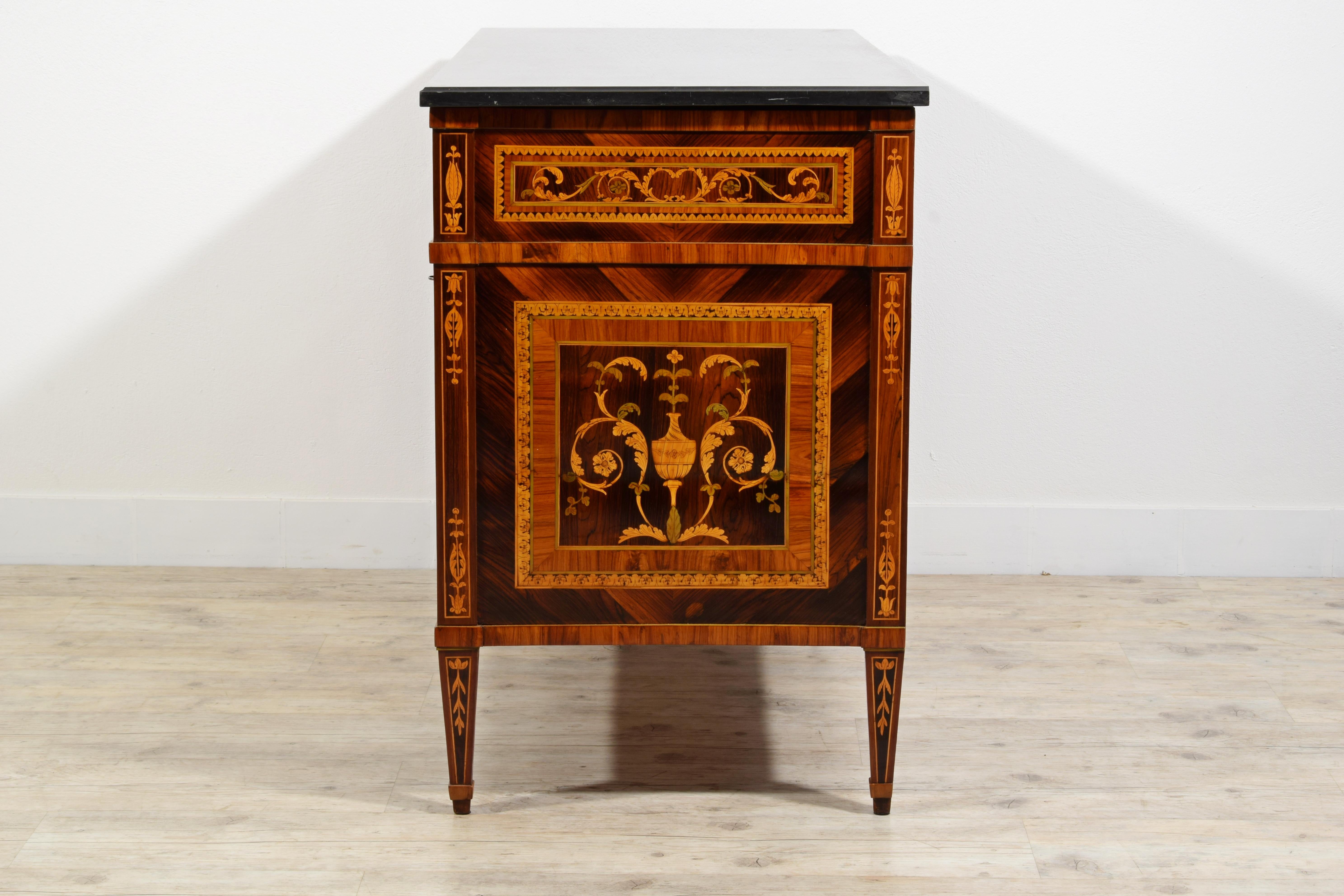 18th Century, Italian Neoclassical Inlaid Chest of Drawers with Marble For Sale 3