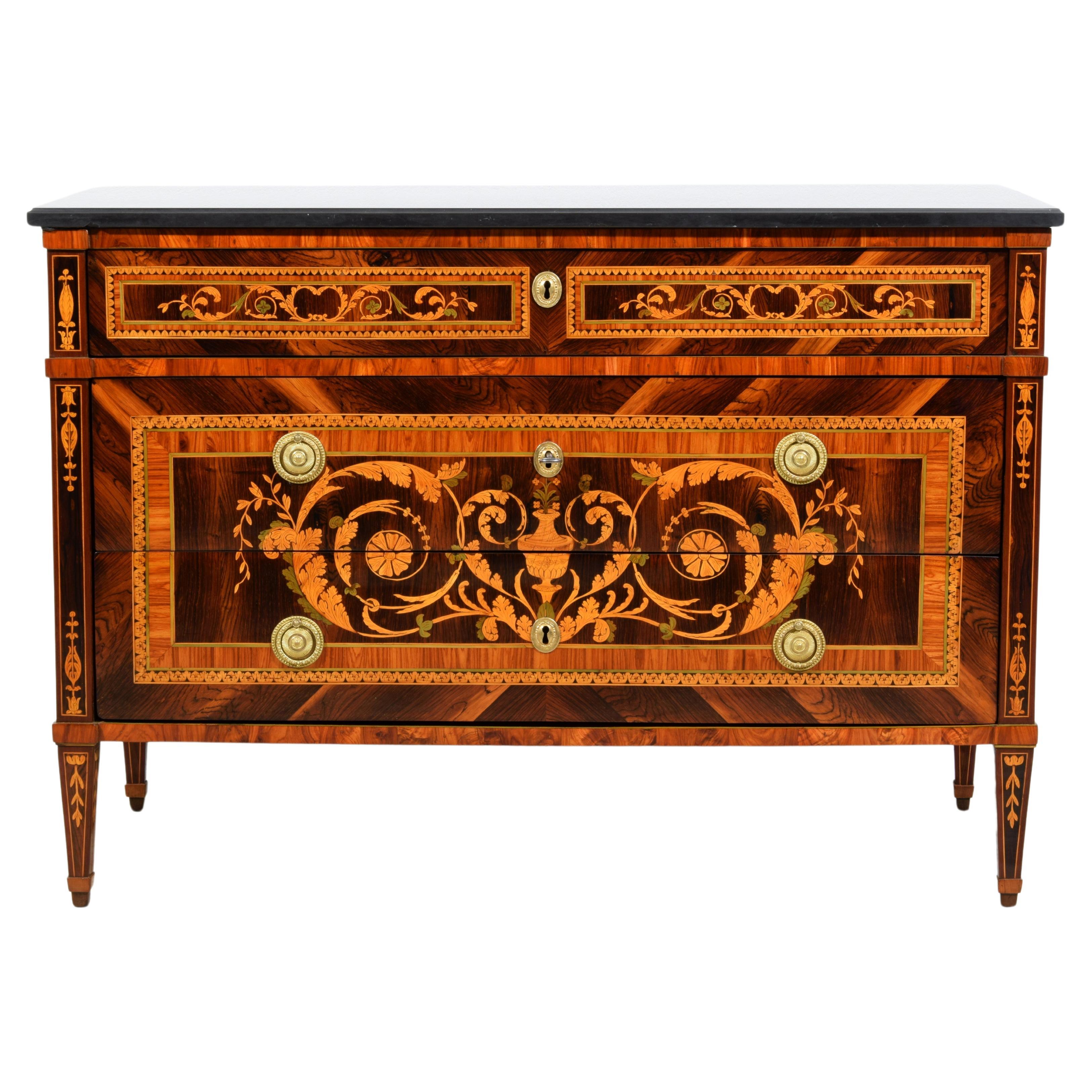 18th Century, Italian Neoclassical Inlaid Chest of Drawers with Marble For Sale