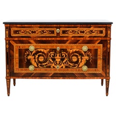 Antique 18th Century, Italian Neoclassical Inlaid Chest of Drawers with Marble