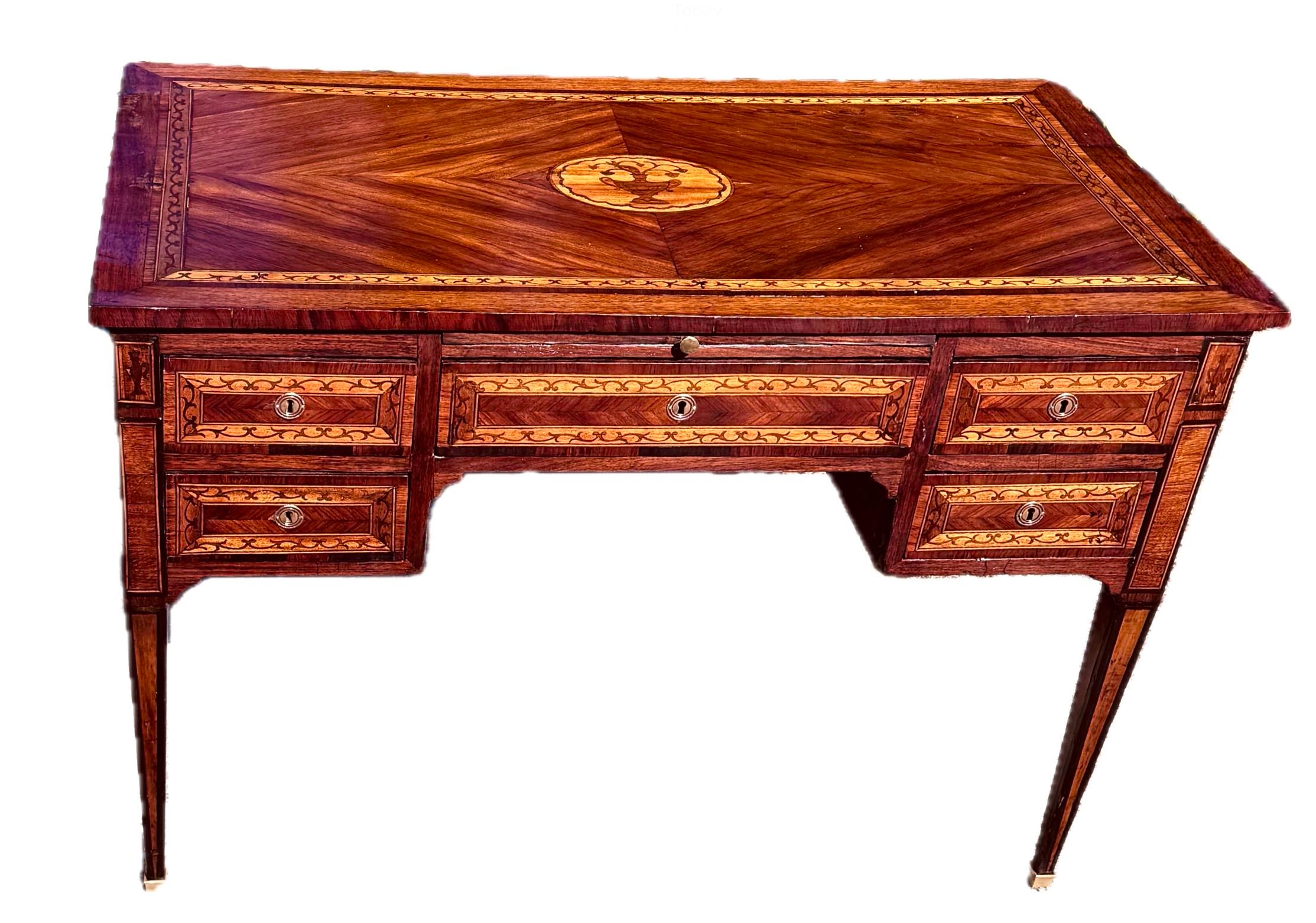 18th Century Italian Neoclassical Inlaid Writing Desk For Sale