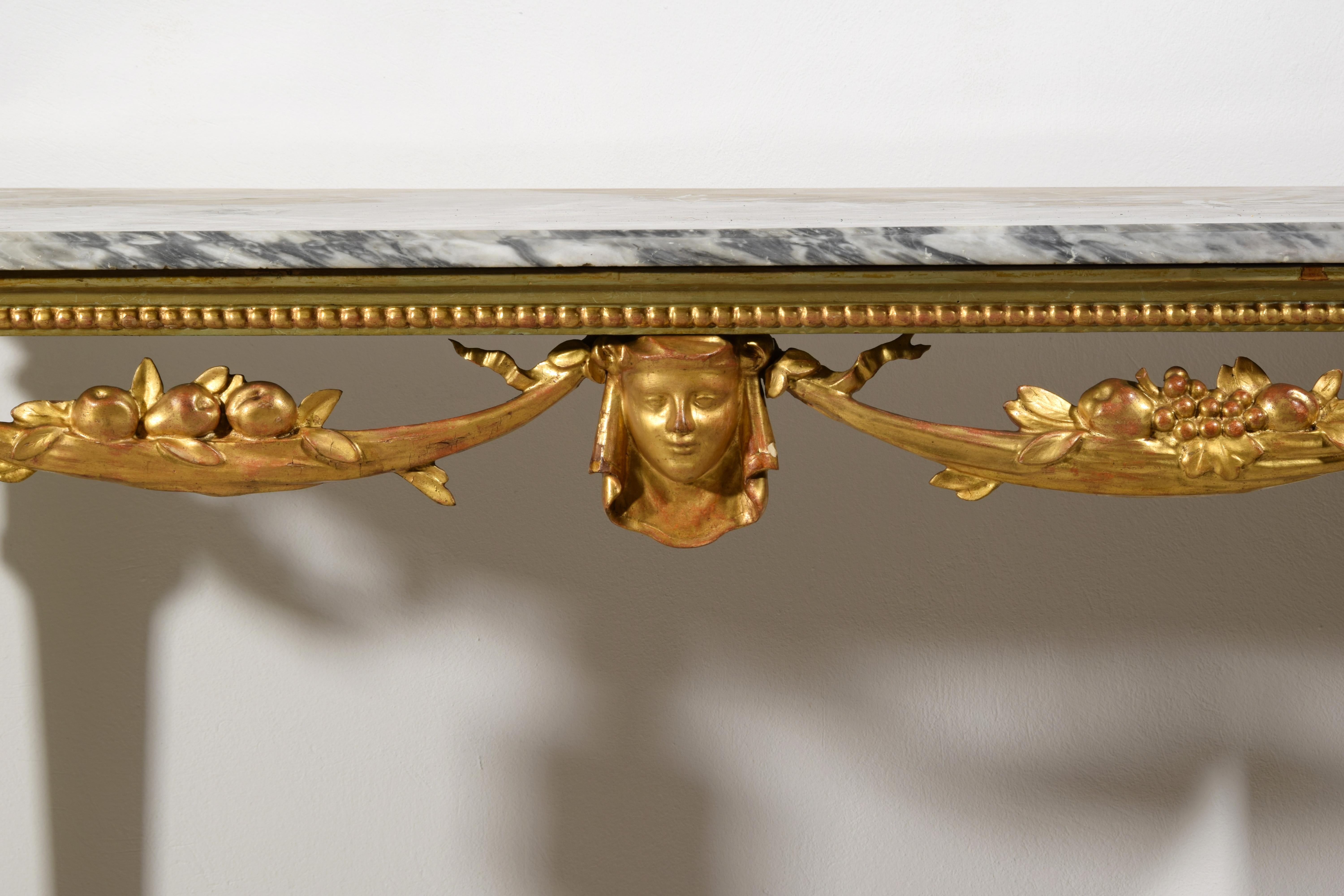 XVIIIe siècle, Table console néoclassique italienne en bois laqué et doré  en vente 11