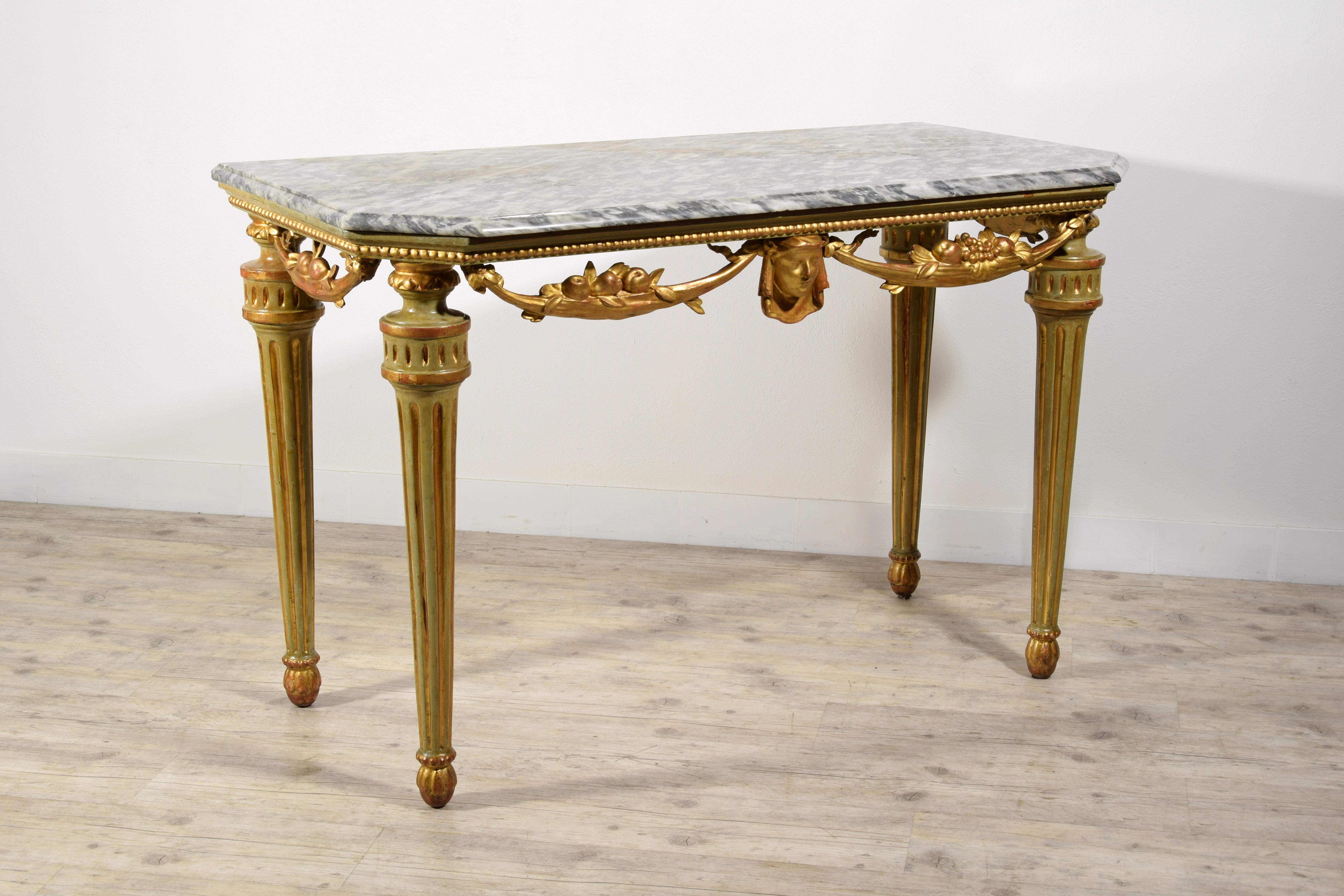 18th Century, Italian Neoclassical Lacquered and Gilt Wood Console Table For Sale 14