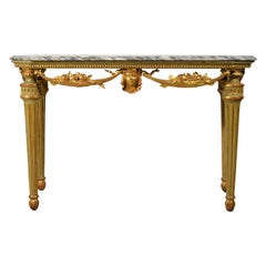 XVIIIe siècle, Table console néoclassique italienne en bois laqué et doré