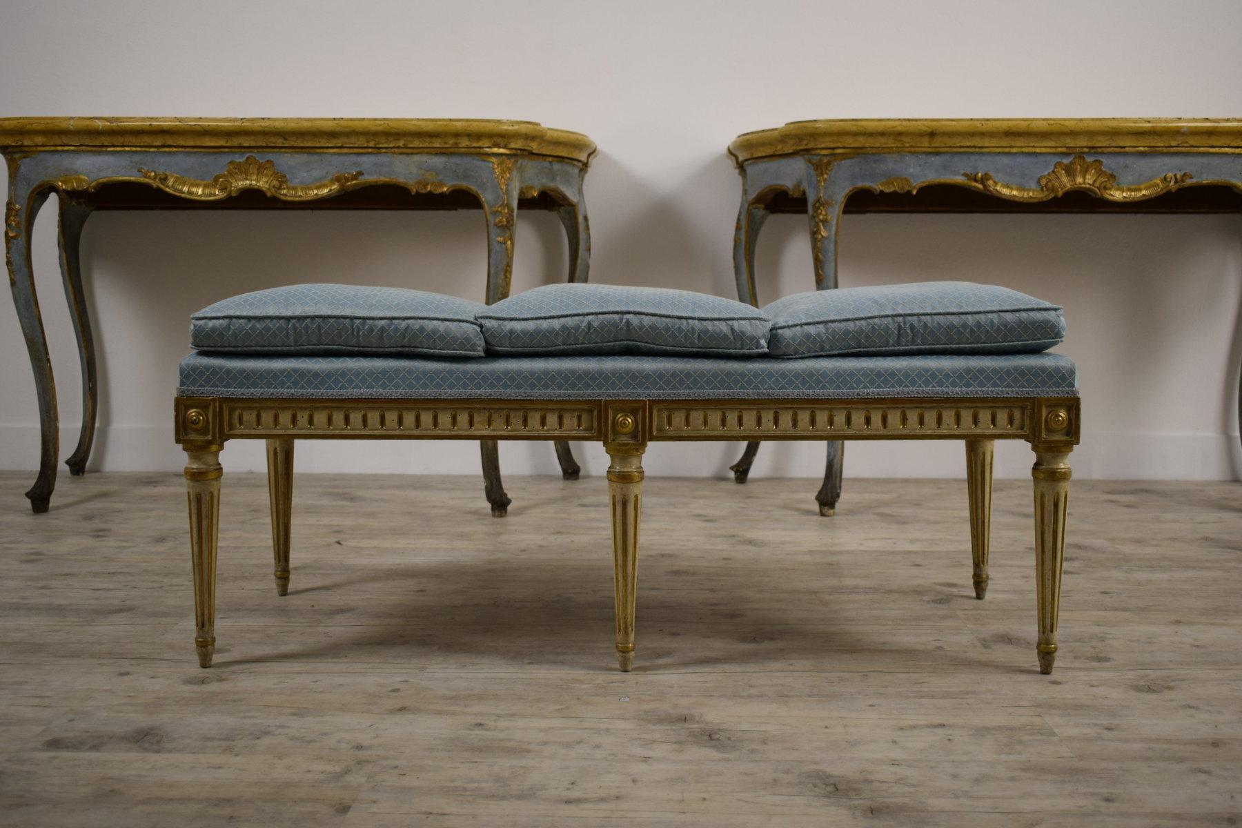 18th Century, Italian Neoclassical Lacquered and Giltwood Center Bench 7