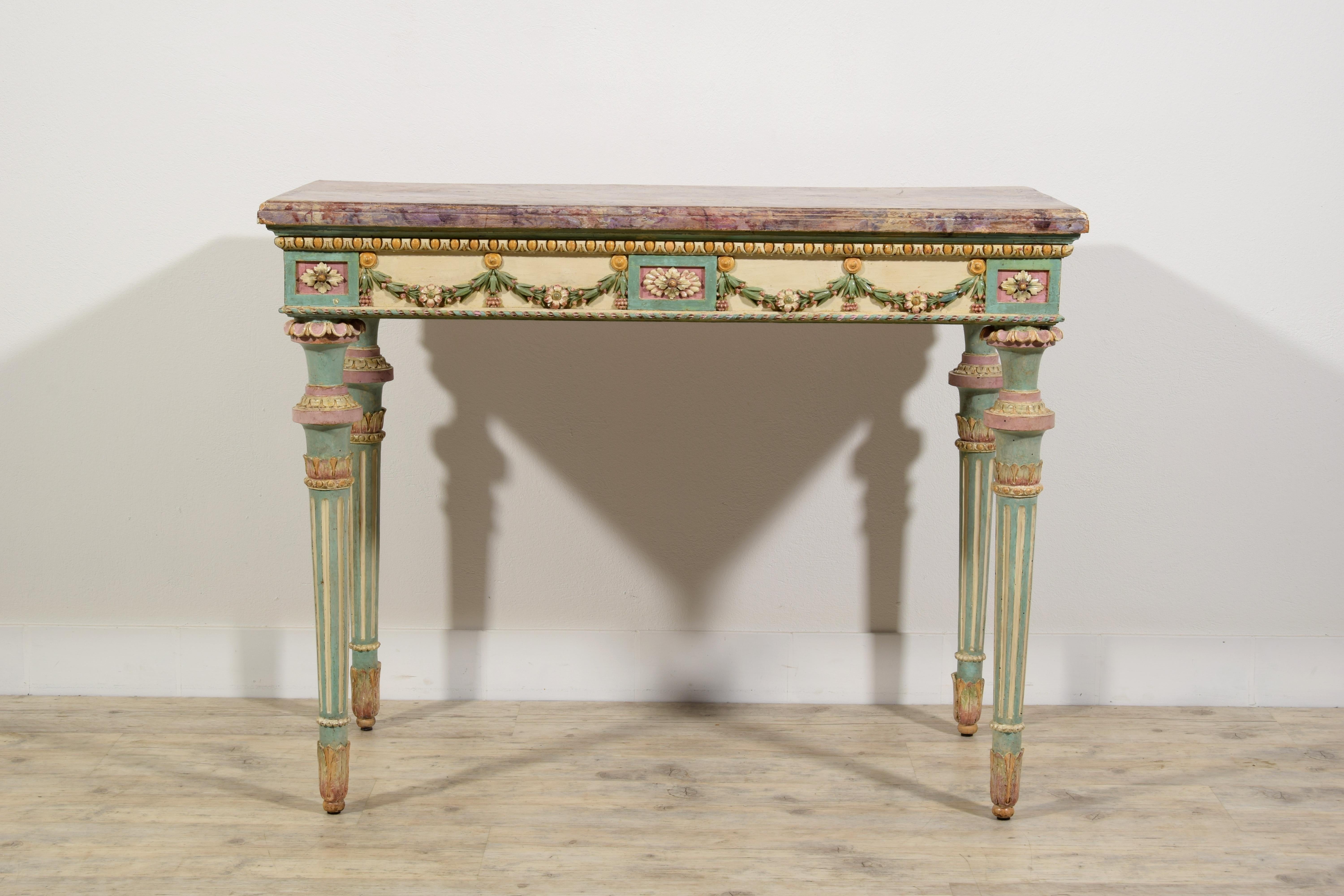 Hand-Carved 18th Century, Italian Neoclassical Lacquered Wood Console For Sale