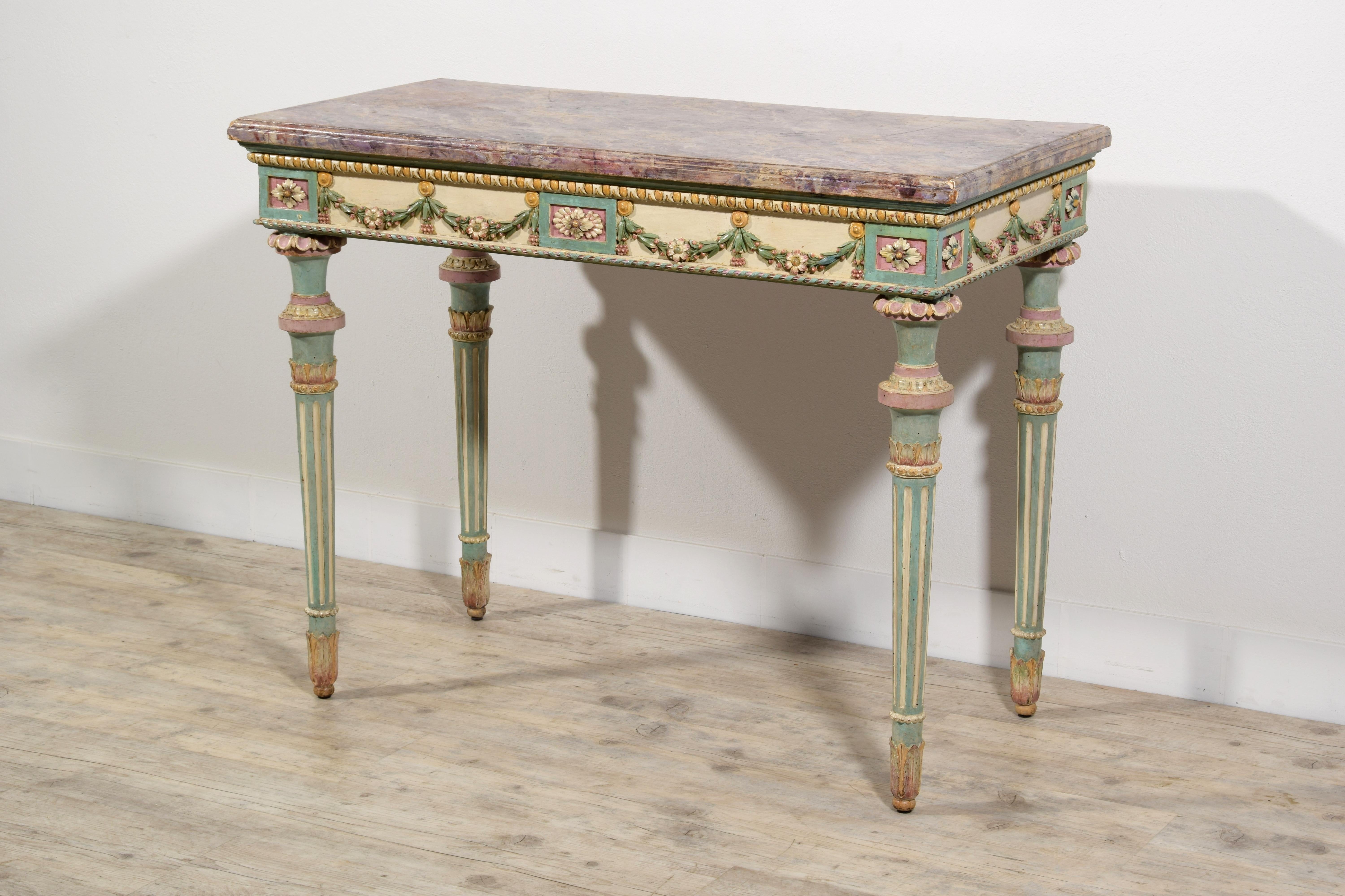 18th Century, Italian Neoclassical Lacquered Wood Console For Sale 4