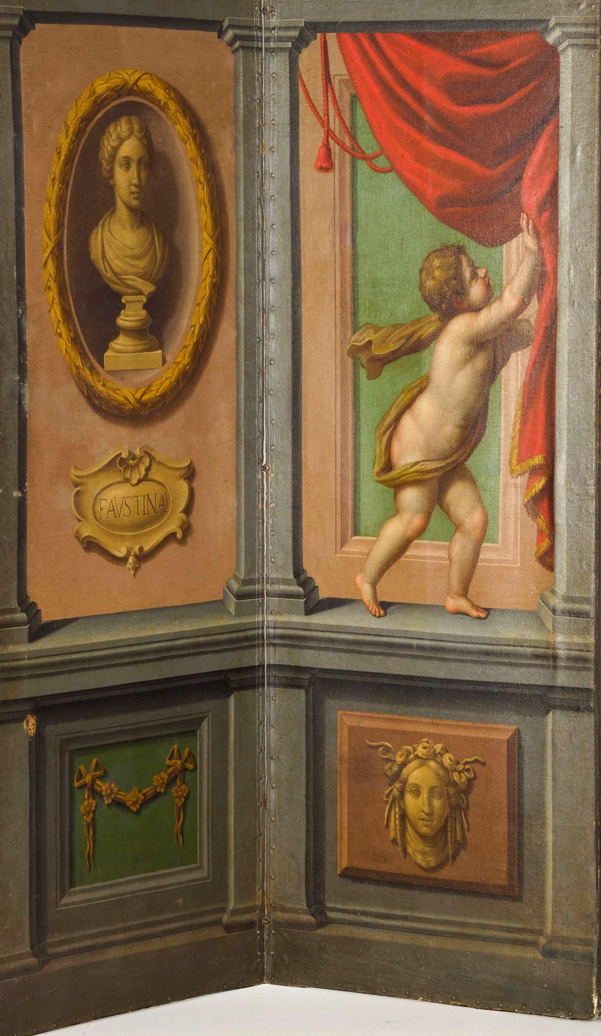 Neoclassico Paravento neoclassico italiano del XVIII secolo su tela con trompe l'œil in vendita