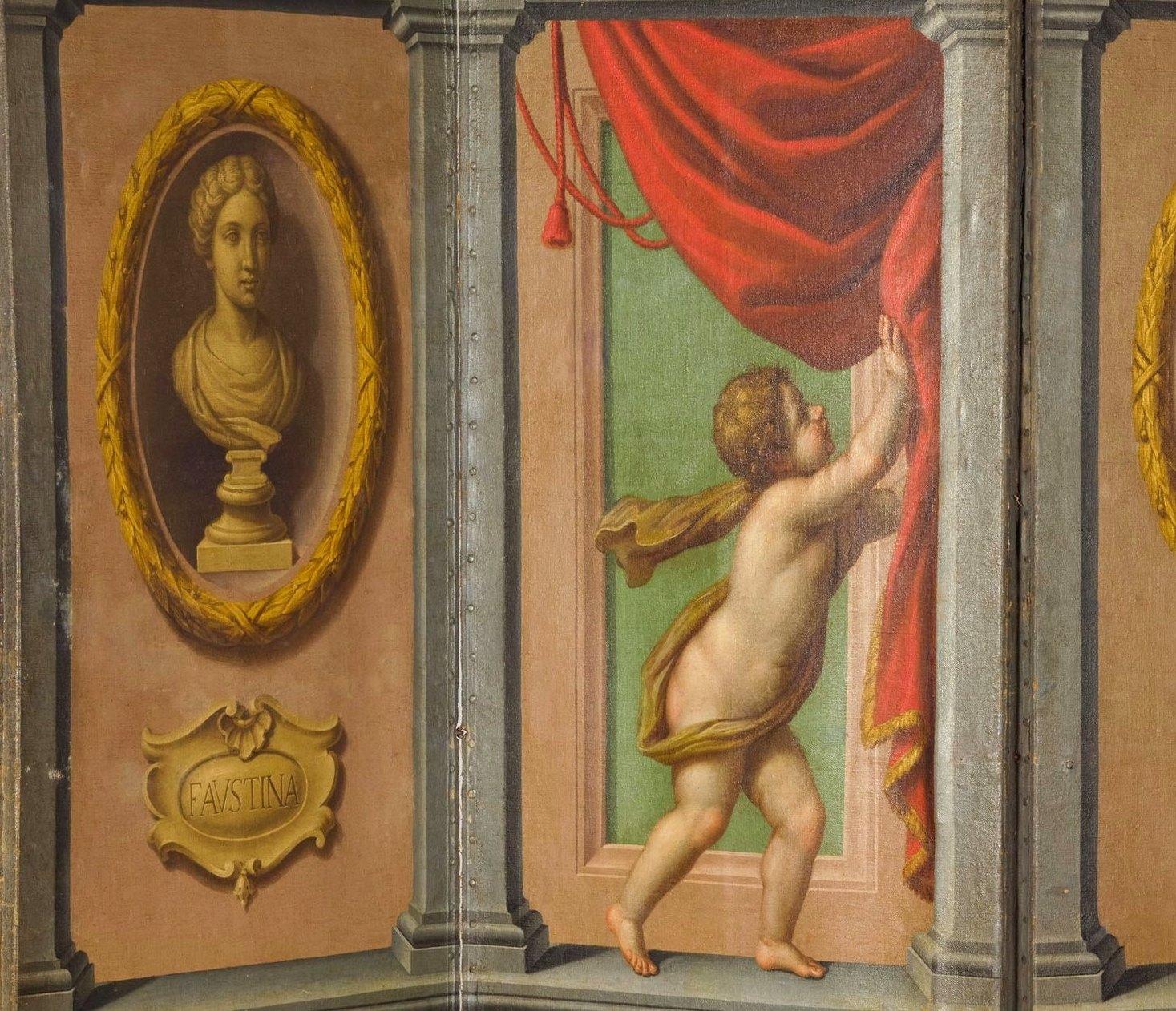 Toile écran néoclassique italien du 18ème siècle:: huile sur toile avec trompe l'œil en vente