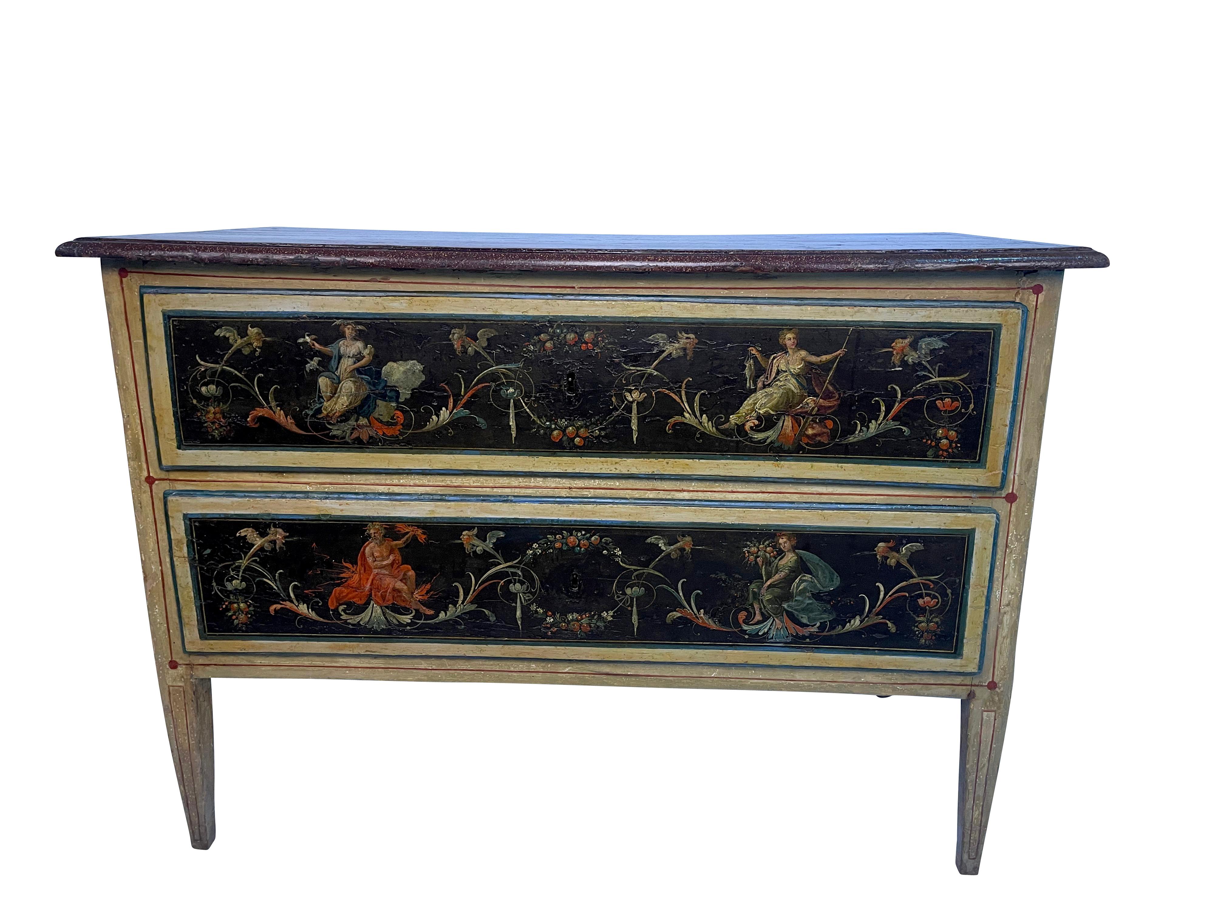 18th Century Italian Neoclassical Paint Decorated Commode  For Sale 4
