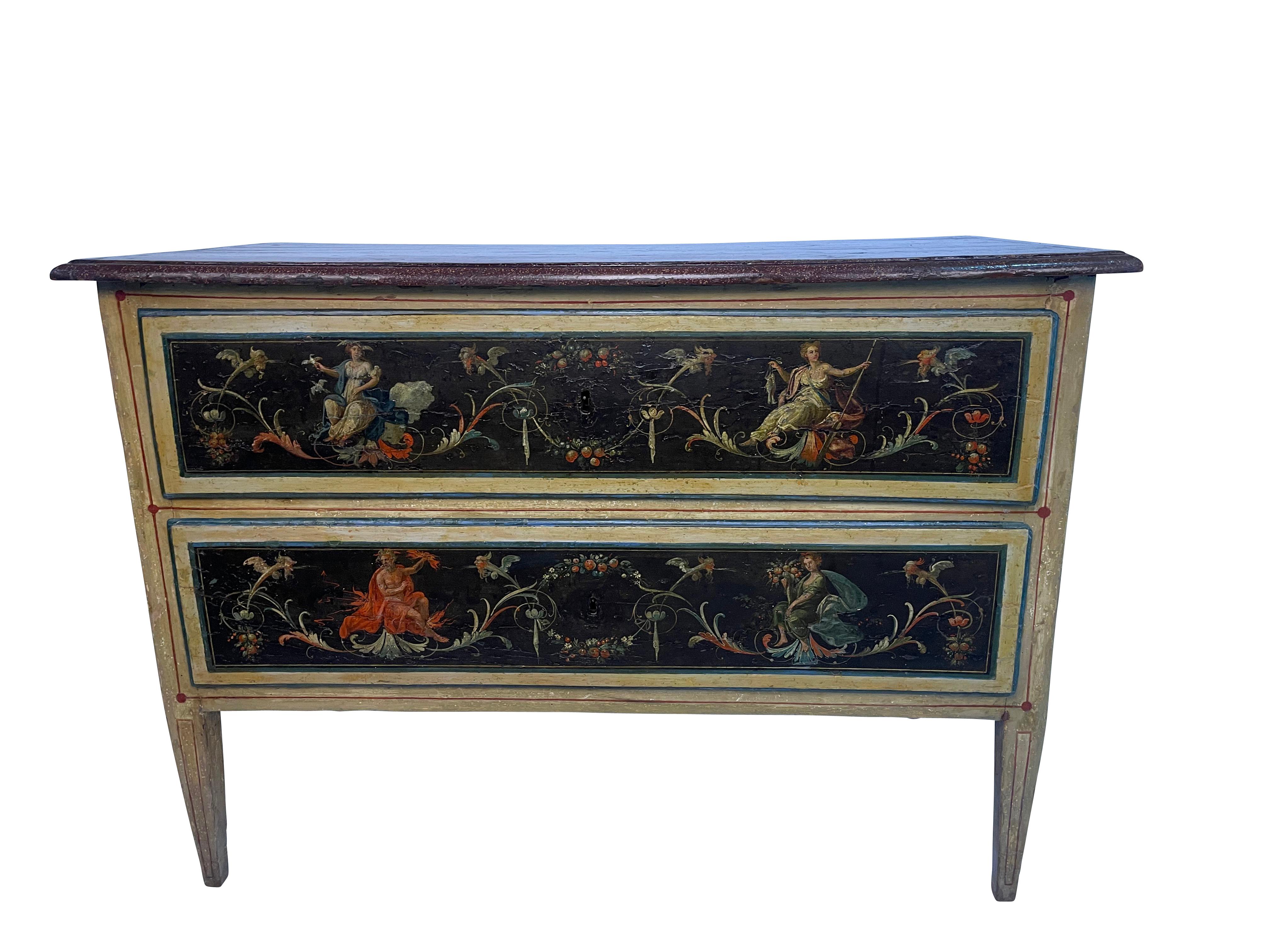 18th Century and Earlier 18th Century Italian Neoclassical Paint Decorated Commode  For Sale