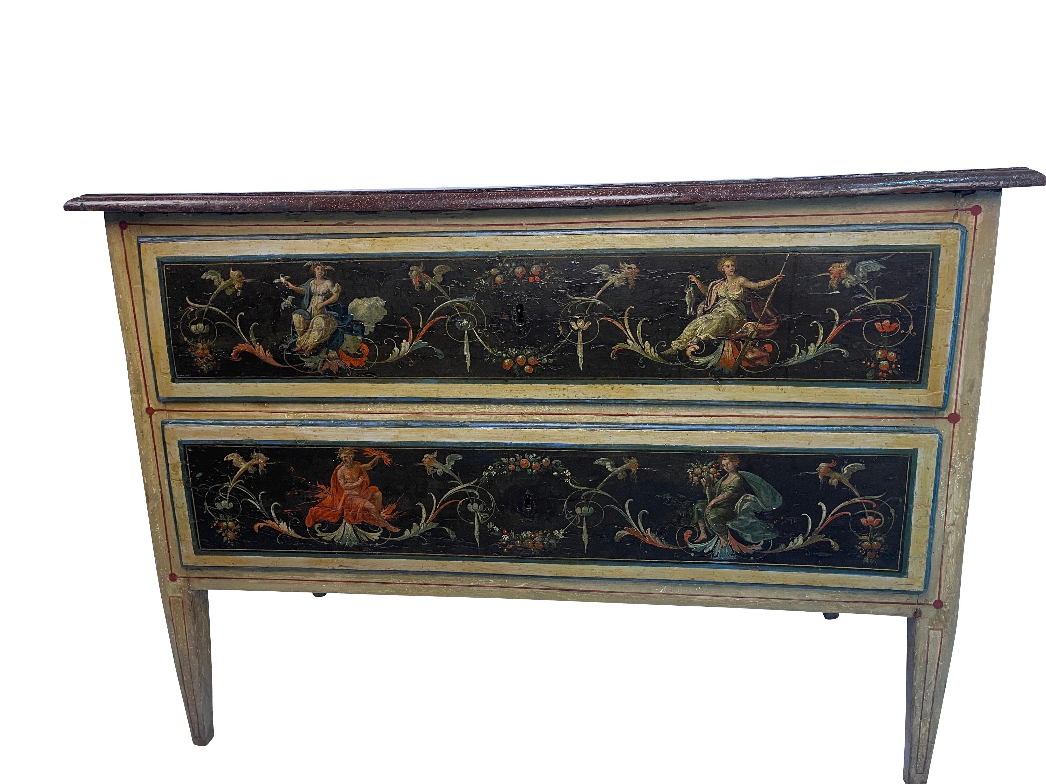 18th Century Italian Neoclassical Paint Decorated Commode  For Sale 3
