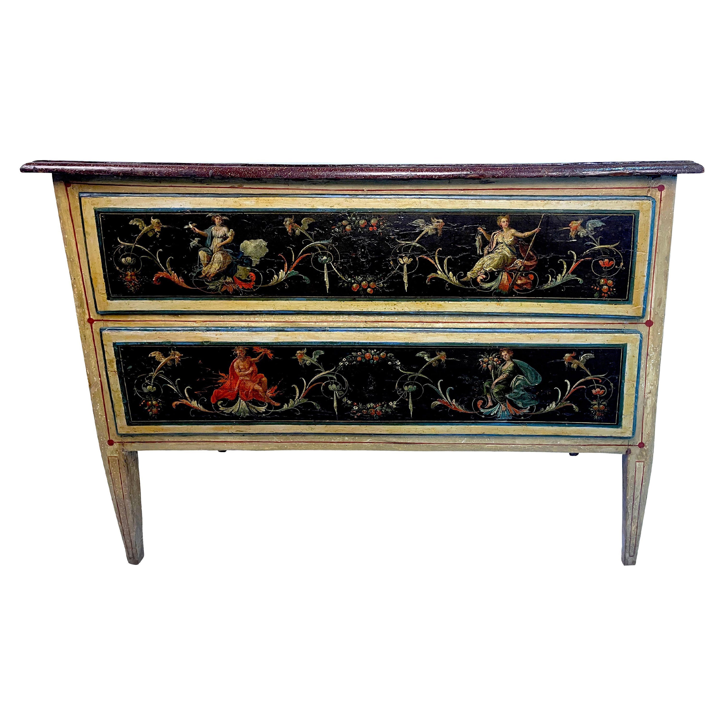 Commode italienne néoclassique peinte du 18ème siècle