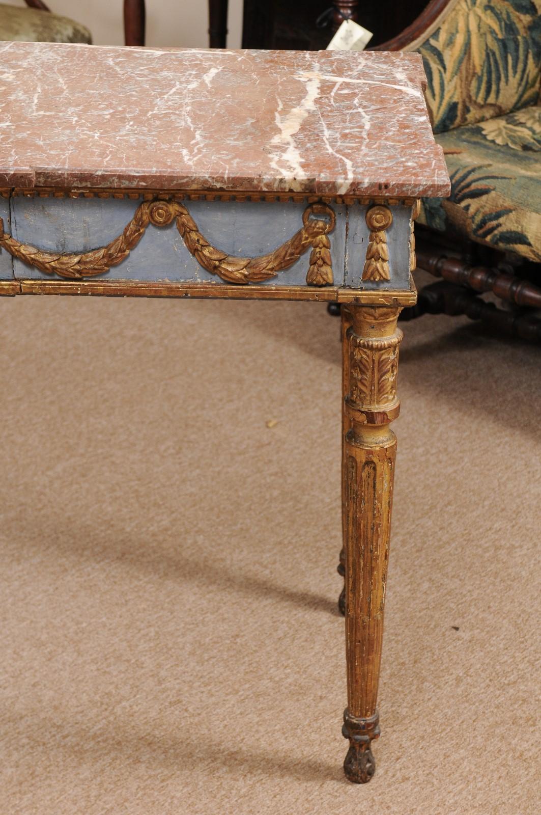 Marble 18th Century Italian Neoclassical Painted and Parcel-Gilt Center/Console Table