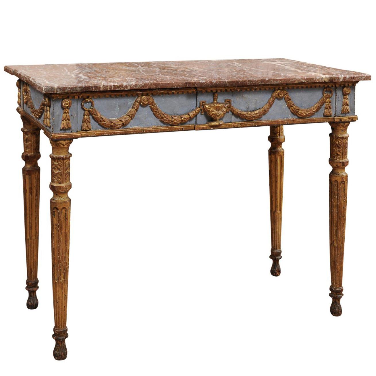 18th Century Italian Neoclassical Painted and Parcel-Gilt Center/Console Table