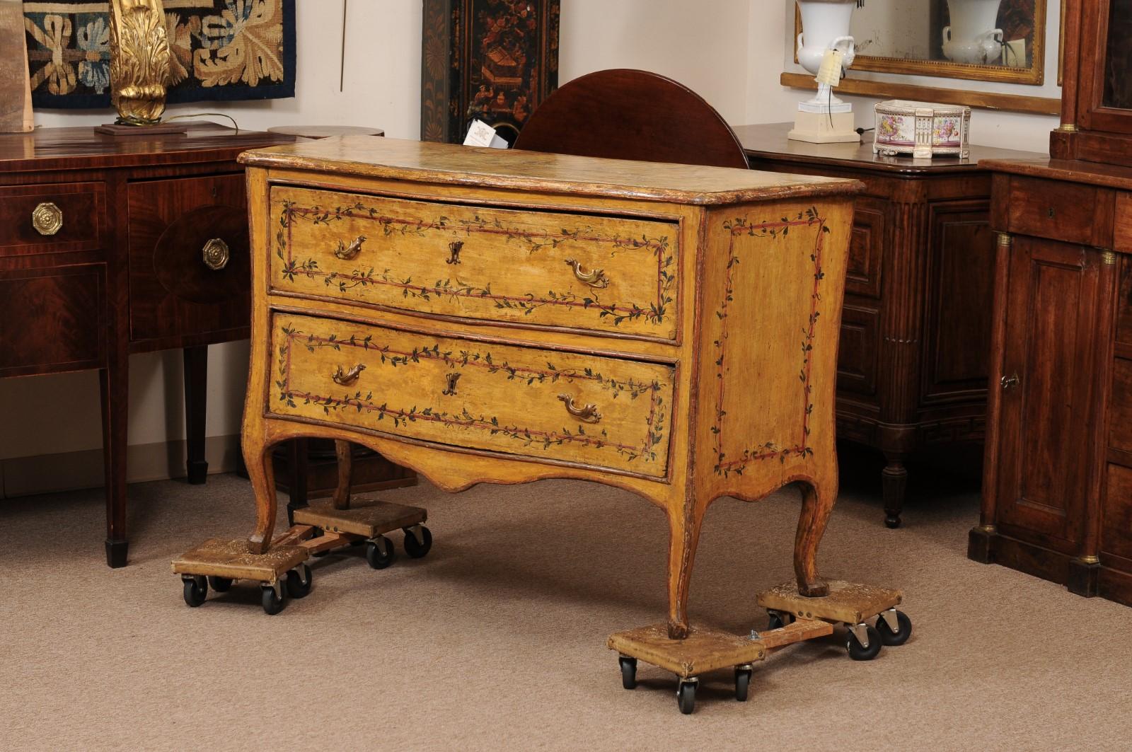 18th Century Italian Neoclassical Painted Commode with 2 Drawers & Ivy Detail For Sale 7