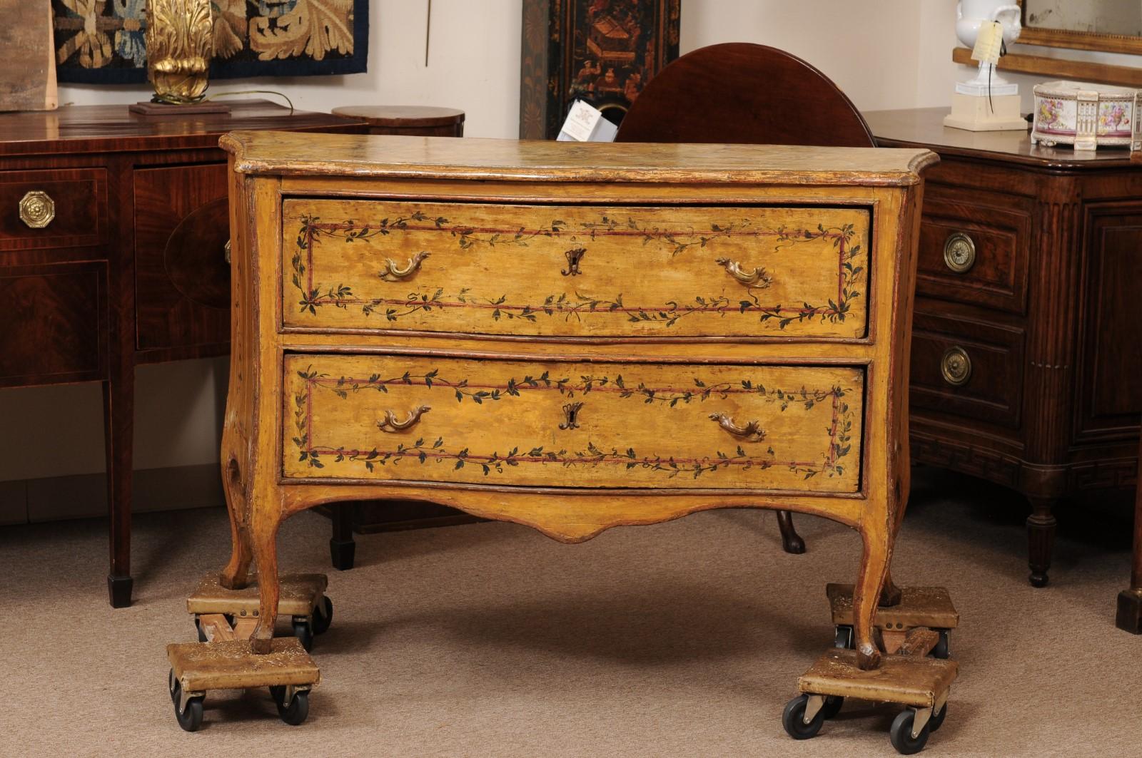 18th Century Italian Neoclassical Painted Commode with 2 Drawers & Ivy Detail For Sale 8