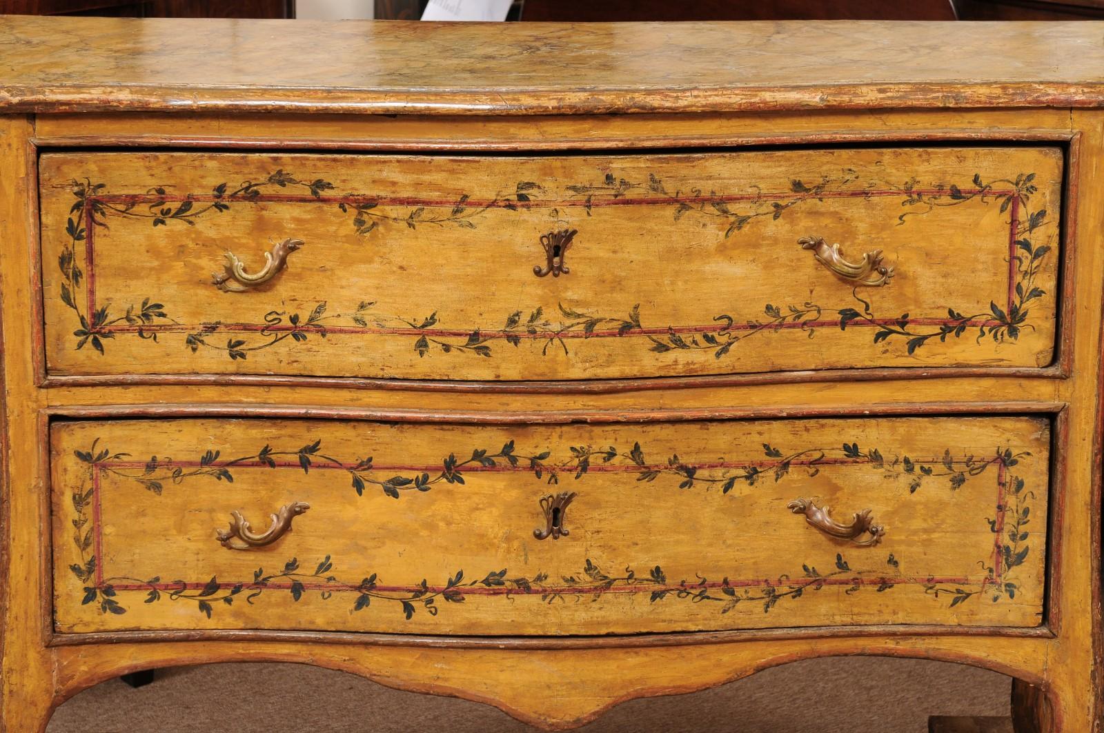 18th Century Italian Neoclassical Painted Commode with 2 Drawers & Ivy Detail For Sale 9