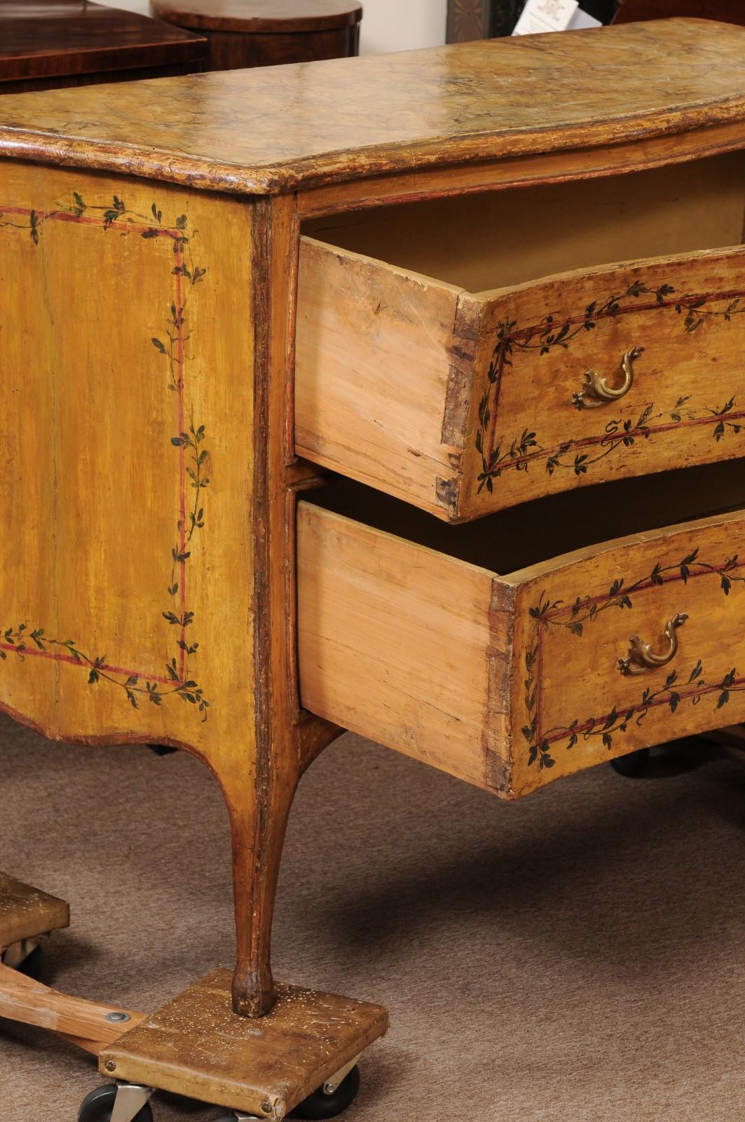 Wood 18th Century Italian Neoclassical Painted Commode with 2 Drawers & Ivy Detail For Sale
