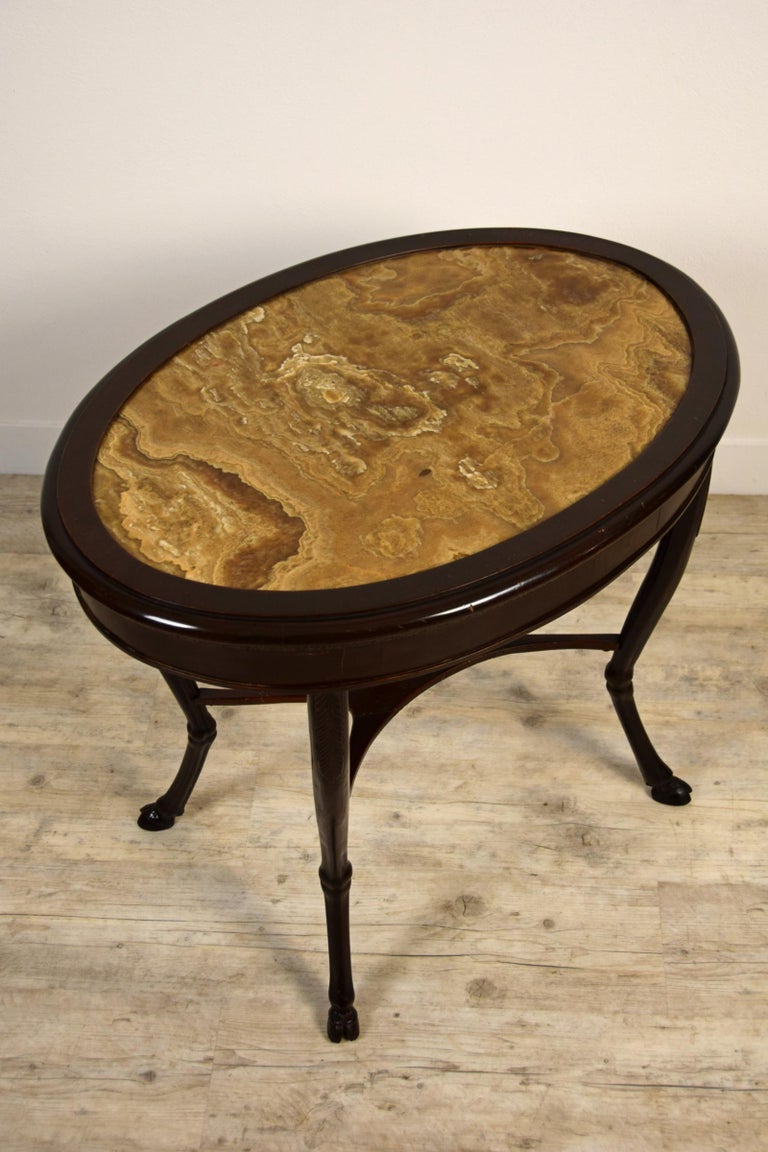 18th Century, Italian Neoclassical Wood Coffee Table with Alabaster Oval Top For Sale 7