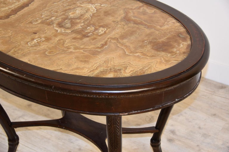 18th Century, Italian Neoclassical Wood Coffee Table with Alabaster Oval Top For Sale 11