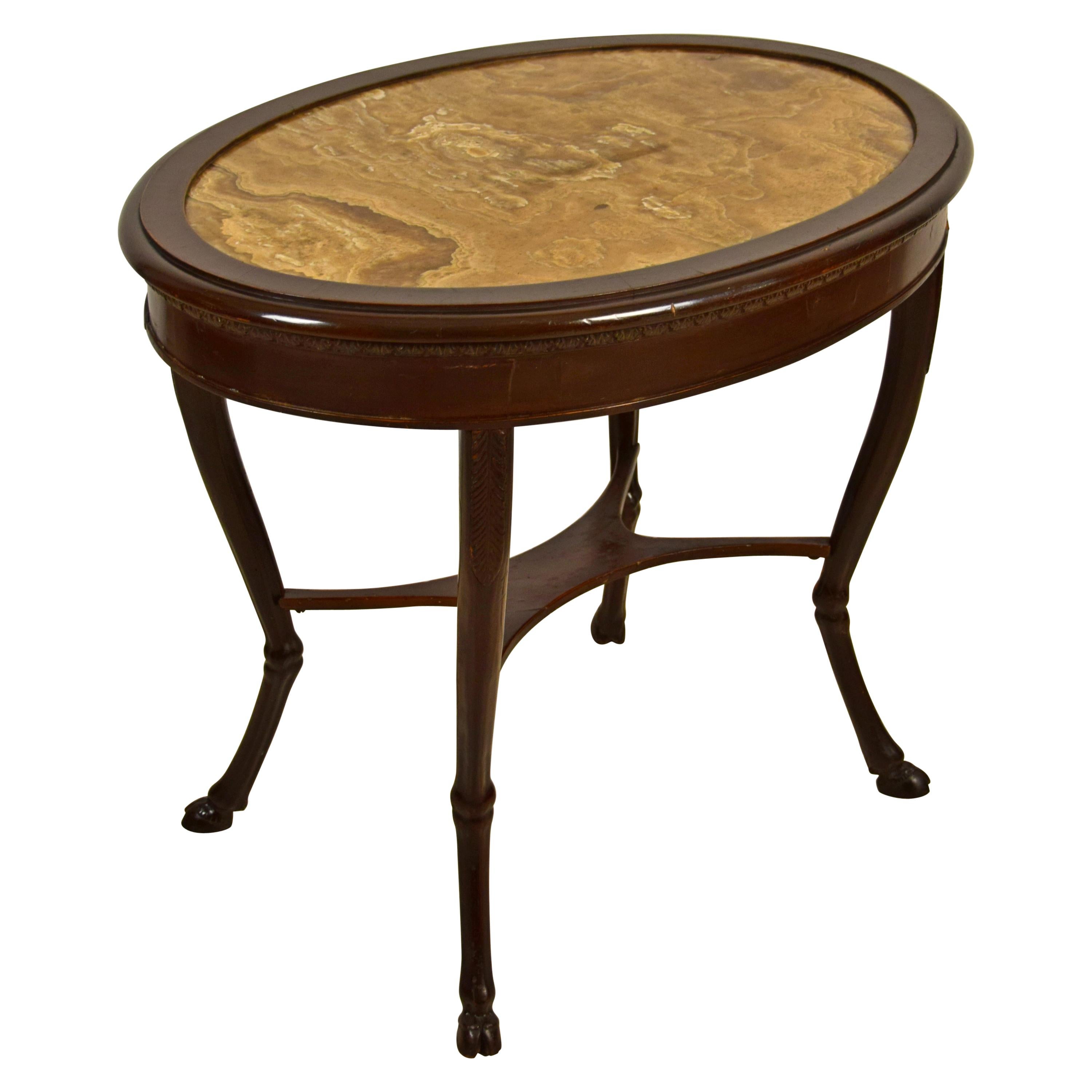 18th Century, Italian Neoclassical Wood Coffee Table with Alabaster Oval Top