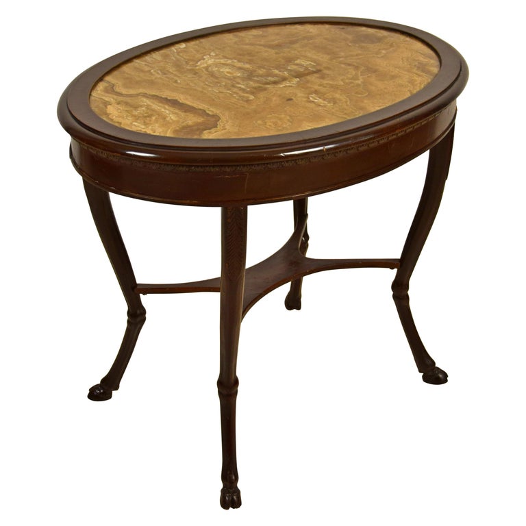 18th Century, Italian Neoclassical Wood Coffee Table with Alabaster Oval Top For Sale