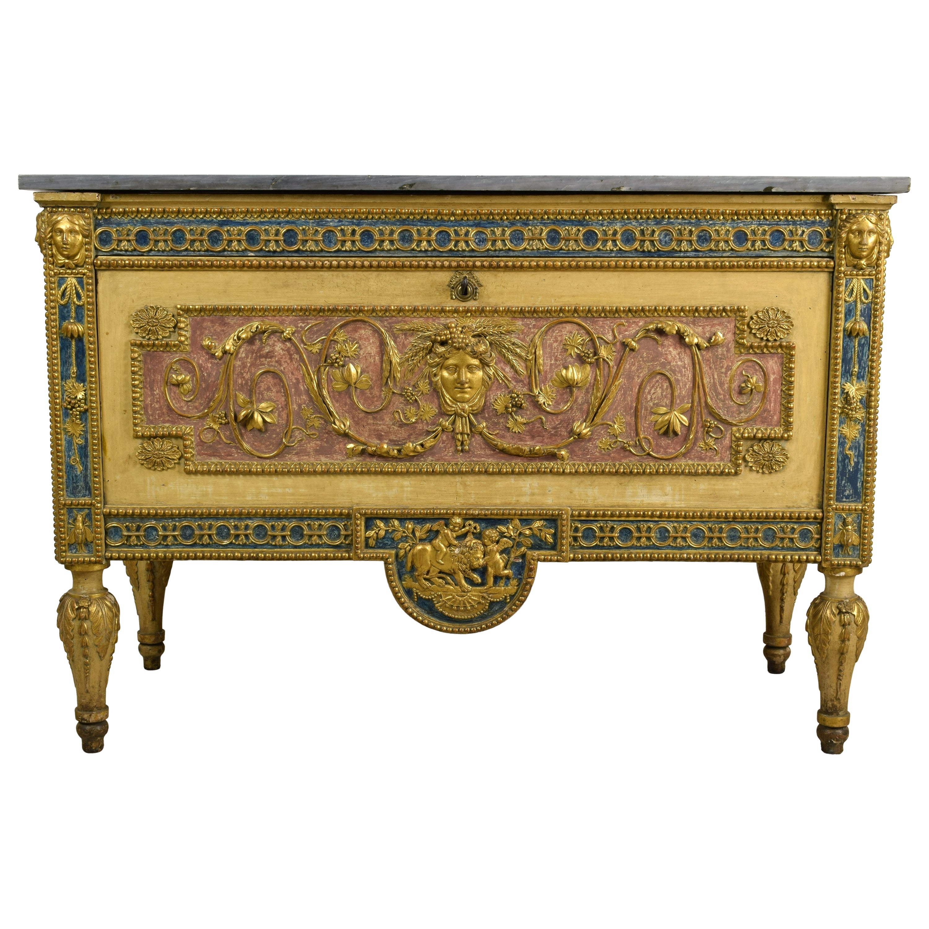Commode en bois néoclassique italienne du 18e siècle attribuée à Francesco Bolgiè